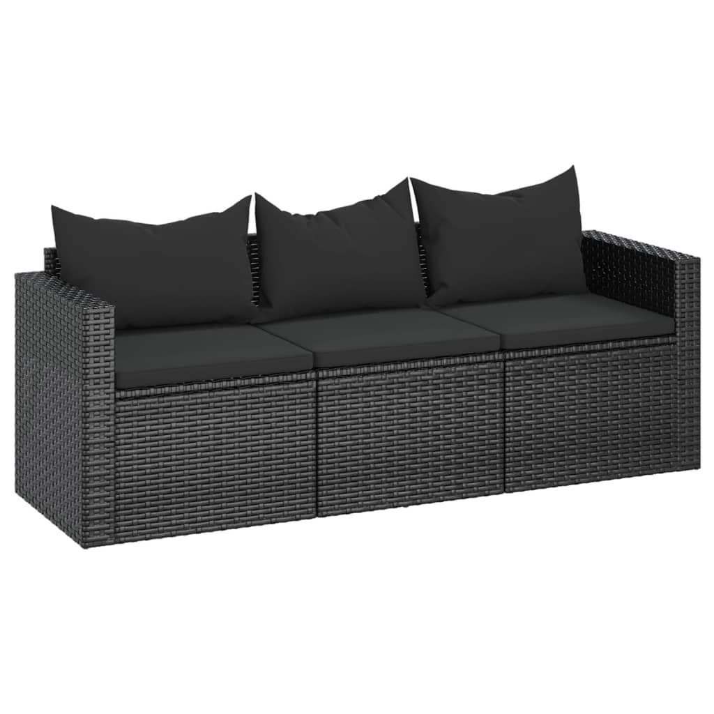 vidaXL Loungesofa 3-Sitzer-Gartensofa mit Kissen Schwarz Poly Rattan, 1 Teile