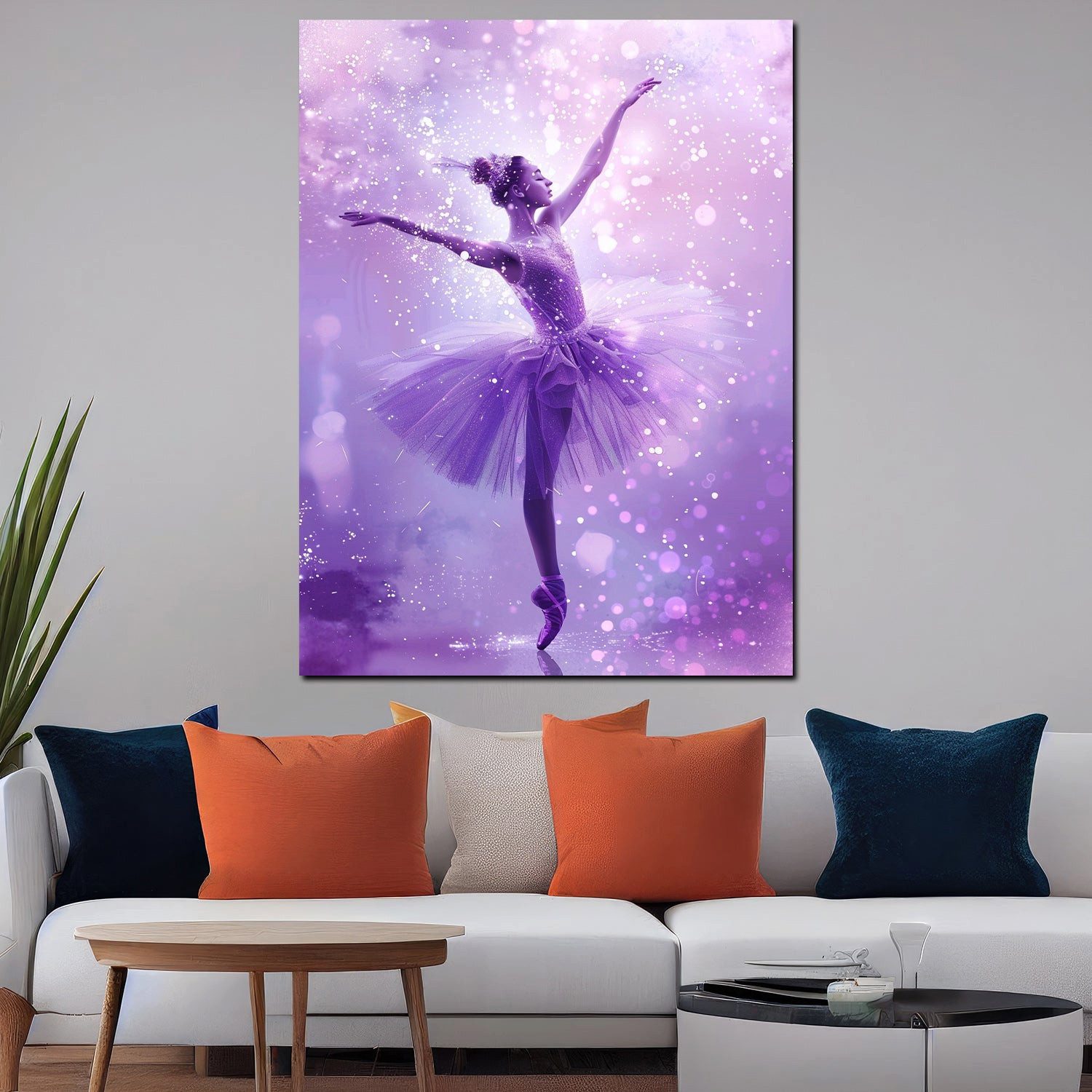 Artedinoi Leinwandbild Ballerina funkelndes Violett Magie Leinwandbild Wandbild XXL Deko, Ballerina in funkelndem Violett