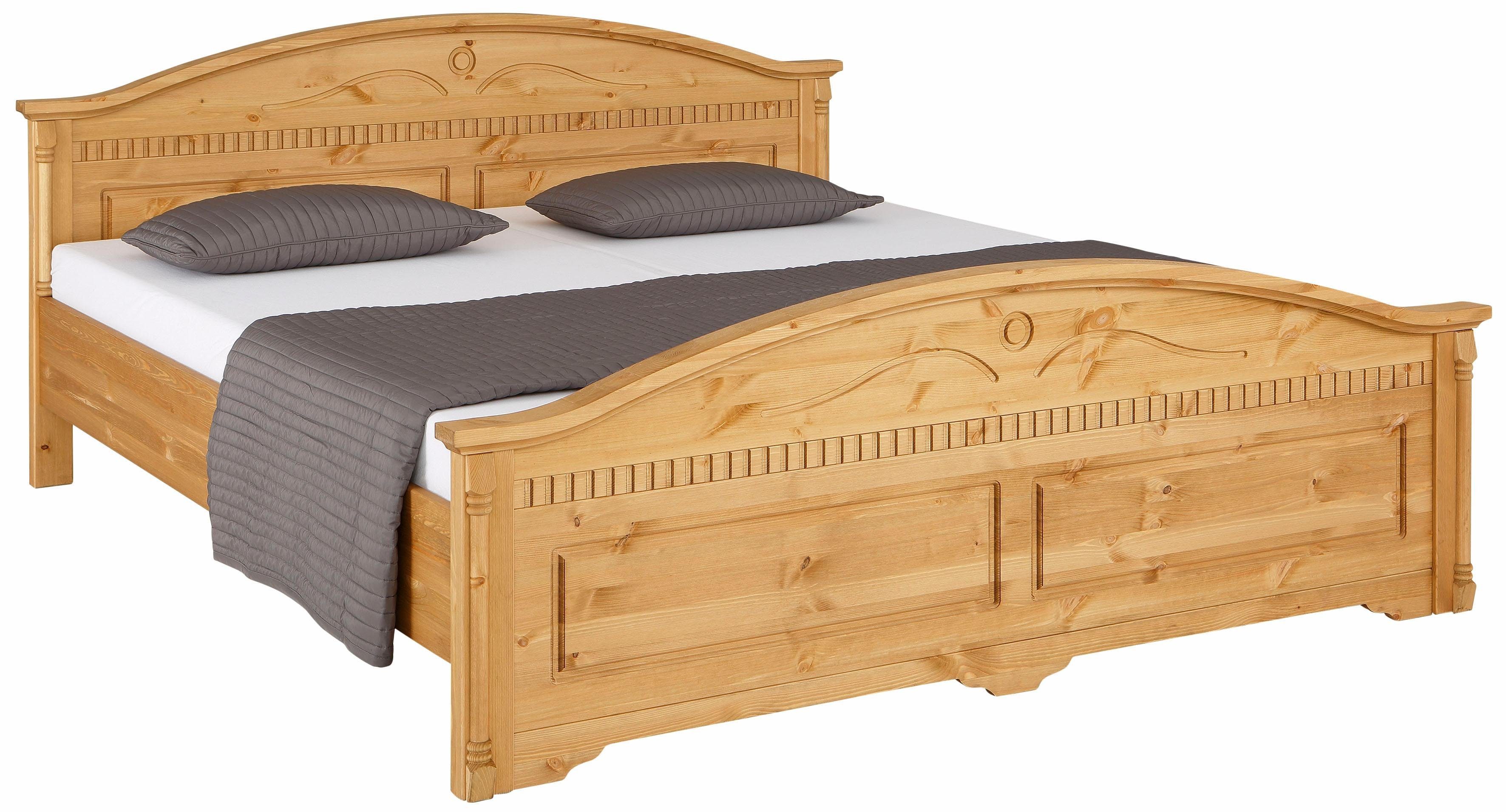 OTTO home Massivholzbett Graz, hohe Belastbarkeit, klassischer Landhausstil, FSC® zertifiziert (Breite/Belastbarkeit 180cm/220 KG, 90cm/=120KG), mit dekorativen Fräsungen, inklusive Lattenrost