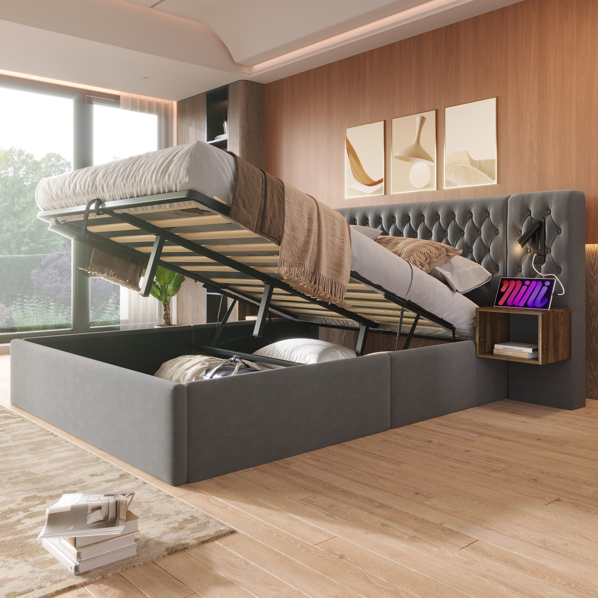 REDOM Polsterbett Bettanlage Schlafzimmer Komplett Set (Stauraumbett, Doppe günstig online kaufen