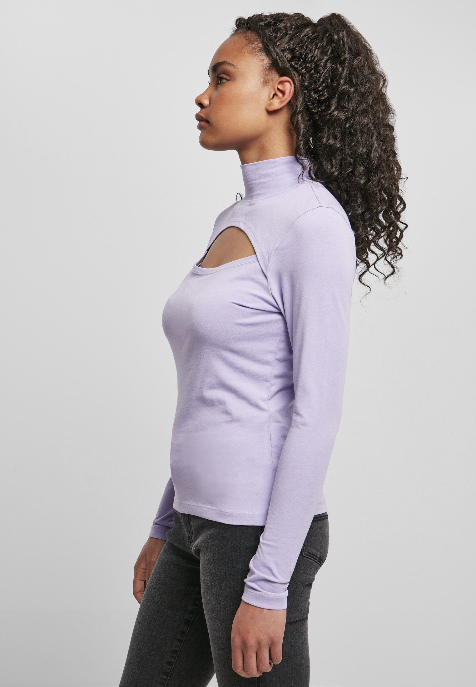 Damen Langarmshirt lavender URBAN CLASSICS (1-tlg) Ladies Cut-Out Turtleneck Longsleeve