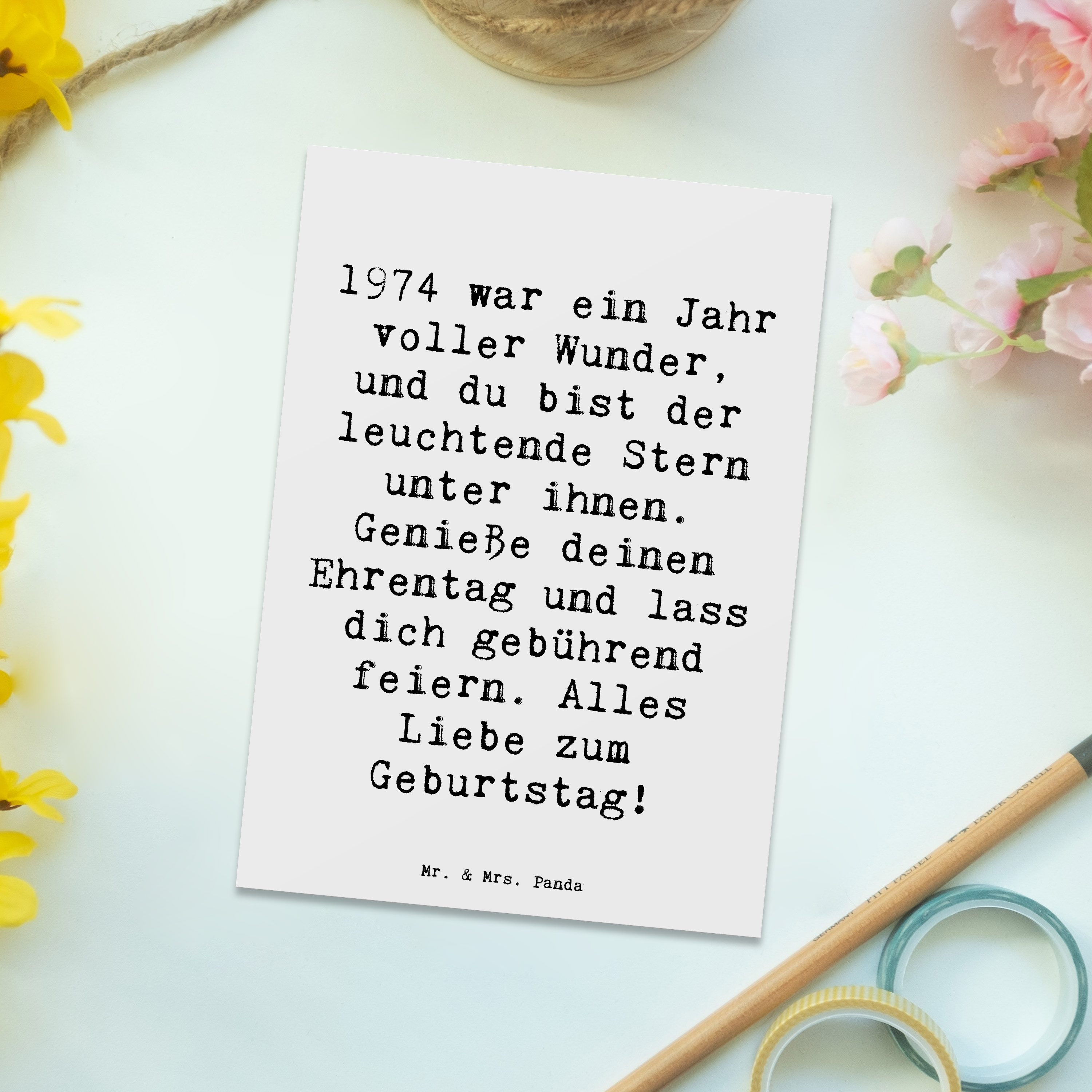 Thumbnail - Mr. & Mrs. Panda Postkarte Spruch 1974 Geburtstag Stern - Weiß - Geschenk, Alles Liebe zum Gebur