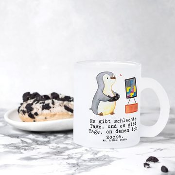 Mr. & Mrs. Panda Teeglas Pinguin Zocken - Transparent - Geschenk, Videospiele, Schenken, Glas, Premium Glas, Liebevolles Design