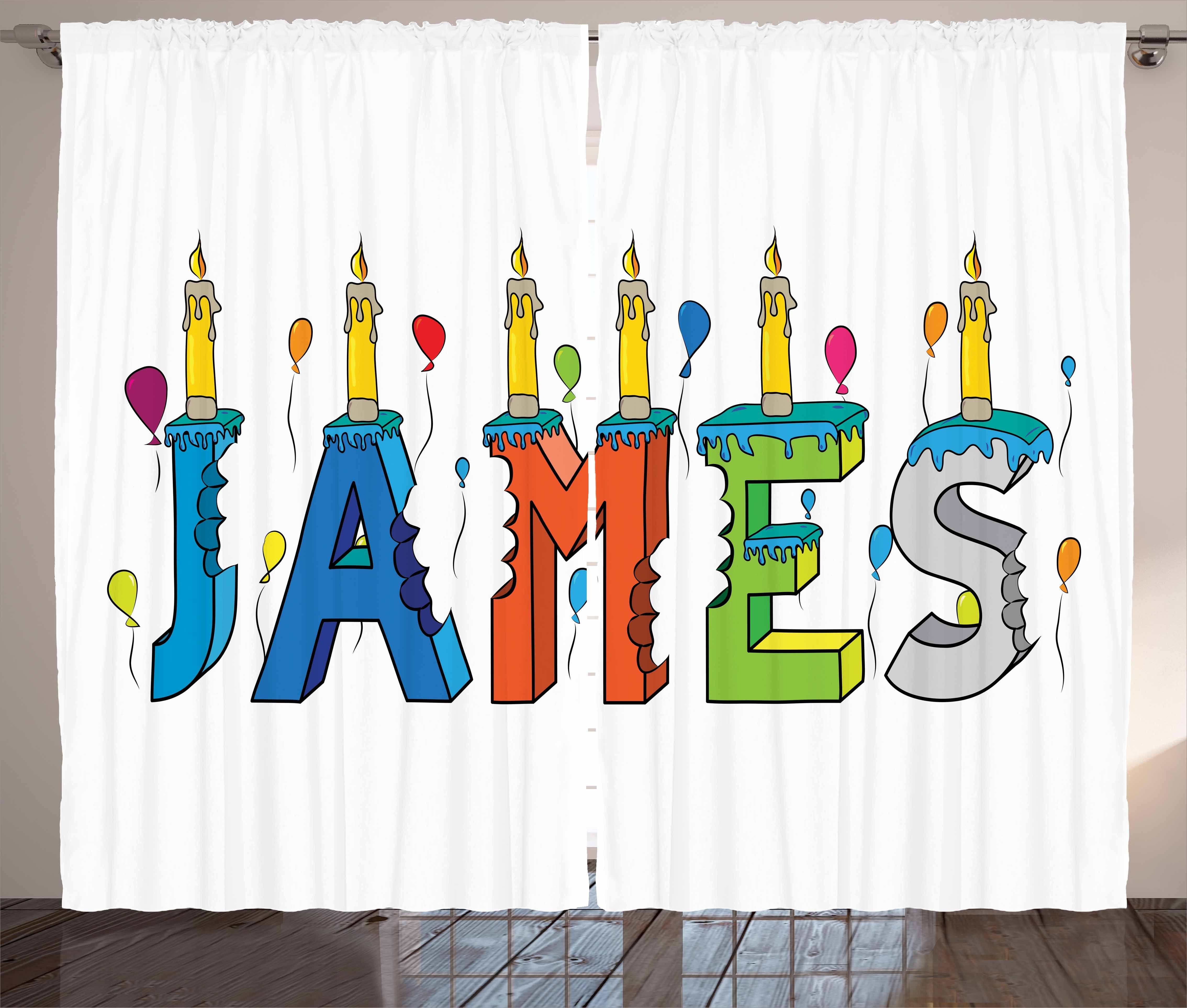 Gardine Schlafzimmer Kräuselband Vorhang mit Schlaufen und Haken, Abakuhaus, James Geburtstags-Kerze Muster