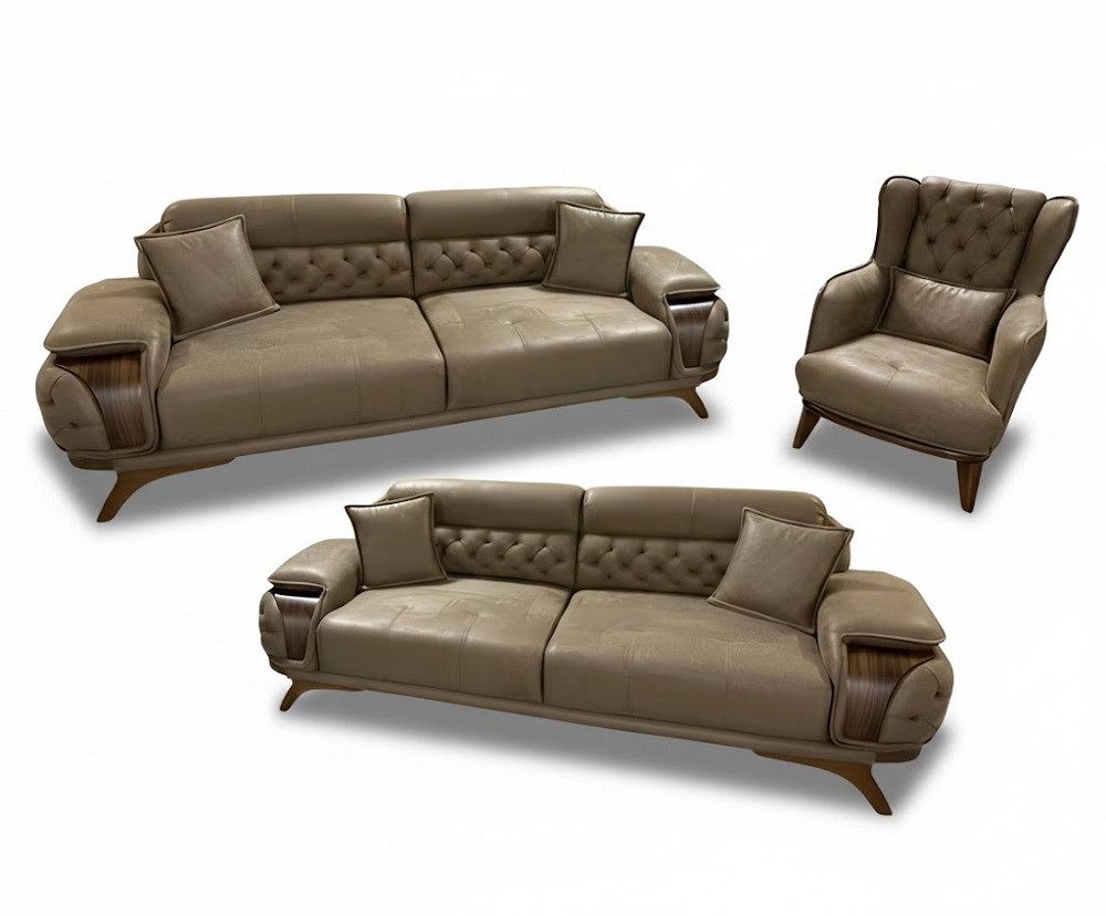 JVmoebel Polstergarnitur Modernes Sofa Set 3+3+1 Braun Stilvolle Eleganz für Wohnzimmer Sofort, (3-tlg), Made in Europa