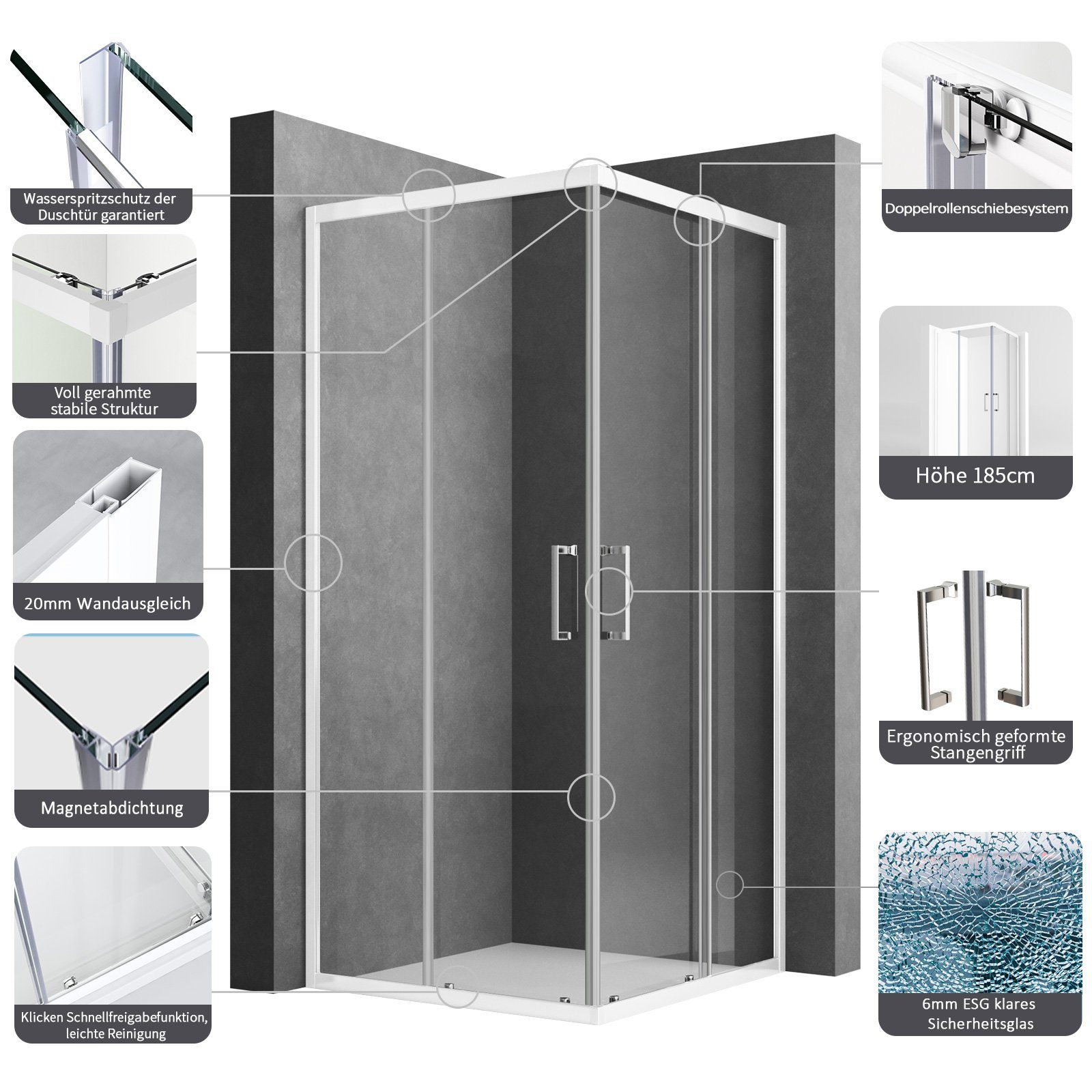 Boromal Eckdusche 90x75 90x90 80x80 100x100 günstig online kaufen