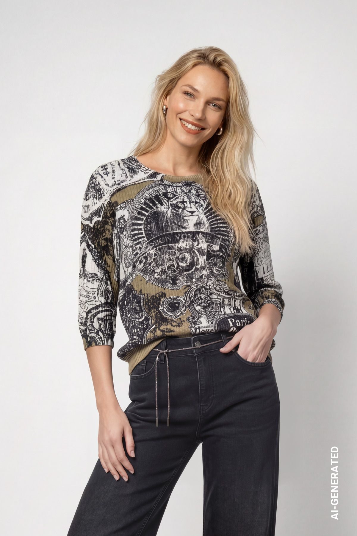 Monari Strickpullover Pullover Emblemdruck allover Regular fit mit Emblemdruck