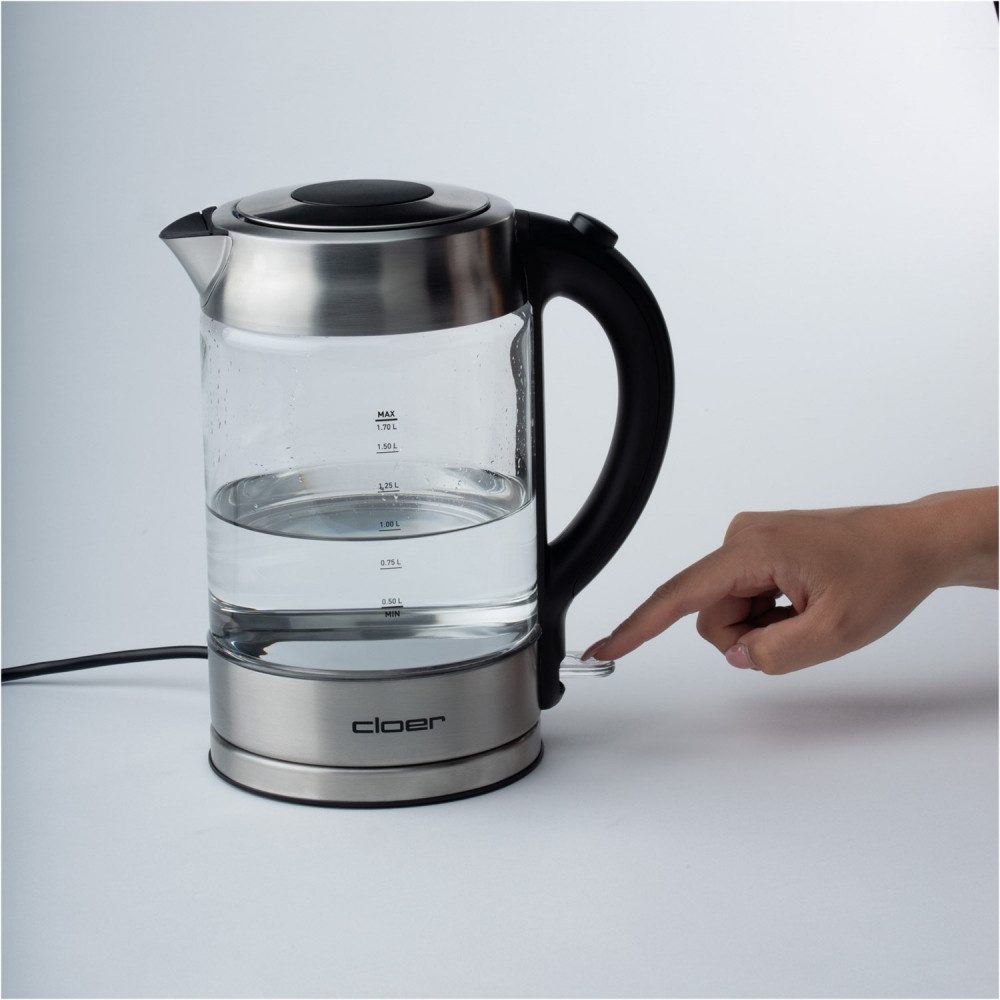 Cloer Wasserkocher Cloer 4429 Glas-Wasserkocher, 1.7 l, 2200 W, Wasserstandsanzeige