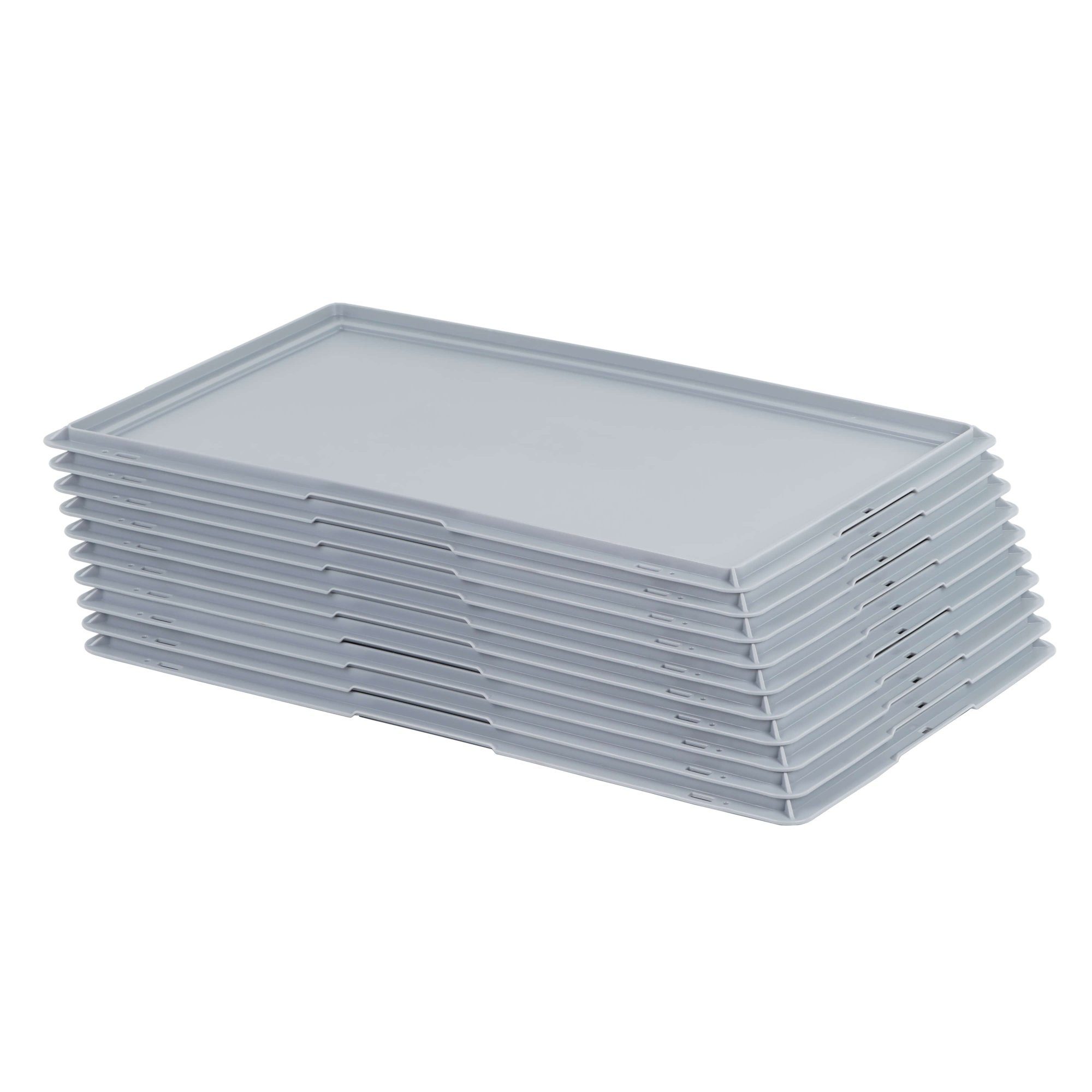 Logiplast Transportbehälter 10 Stück Deckel für Eurokasten 60 x 40 cm E1 E2 E3 Grau, (Spar-Set, 10 Deckel), lebensmittelecht und robust