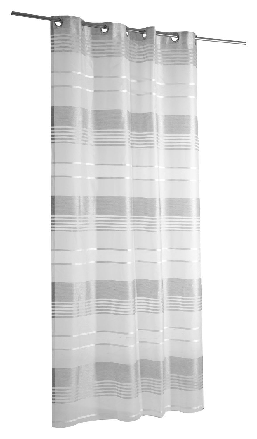 Vorhang SANDY, 135 L 245 St), (1 cm B Polyester, halbtransparent, Ösenschal, Querstreifen Ösen Weiß, x Grau, cm
