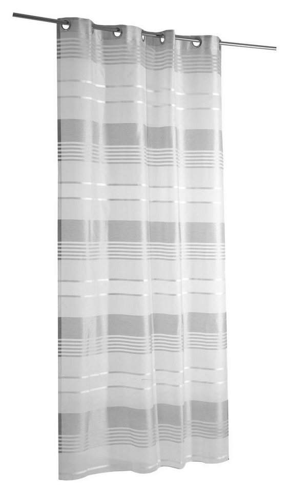 Vorhang SANDY, Ösenschal, Grau, Weiß, L 245 cm x B 135 cm, Ösen,  halbtransparent