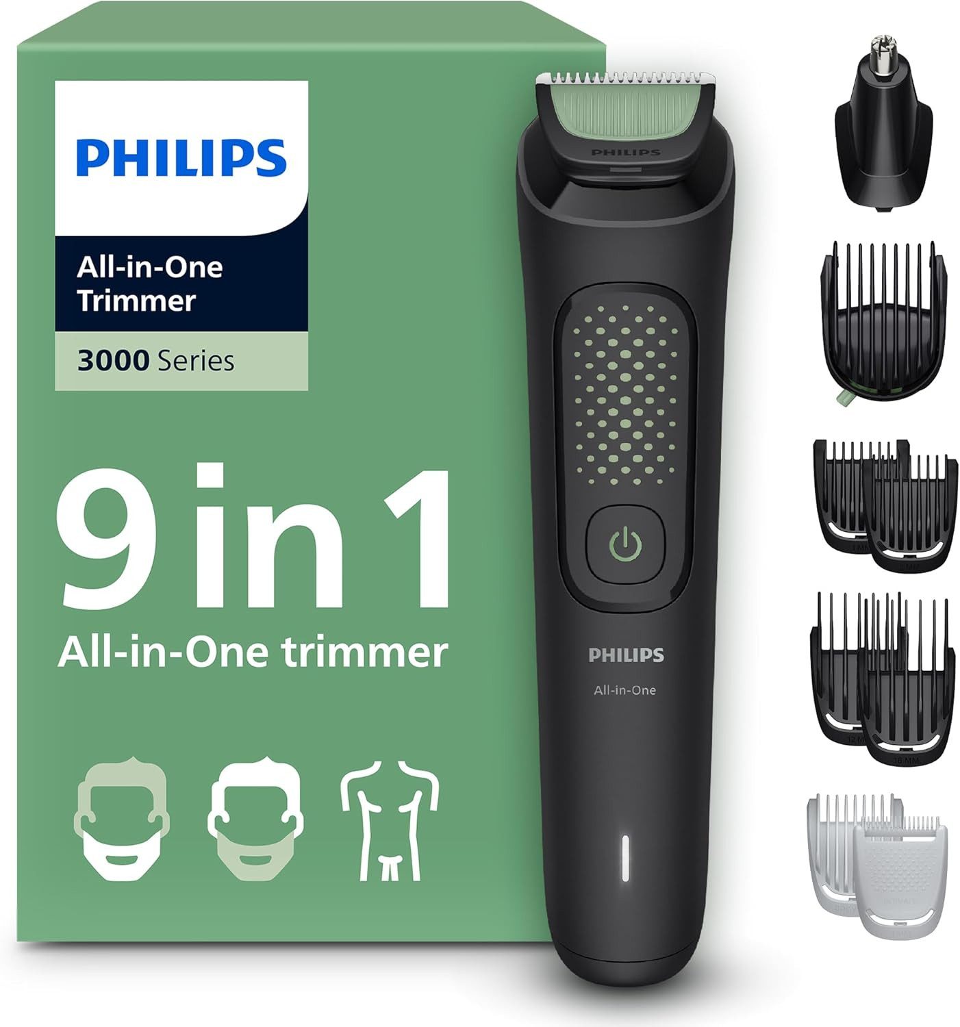 Philips Multifunktionstrimmer Philips Multigroom 3000er-Serie Rasierer und Haarschneider MG3946/15, Gesicht, Kopf und Körper, 12 Längeneinstellungen