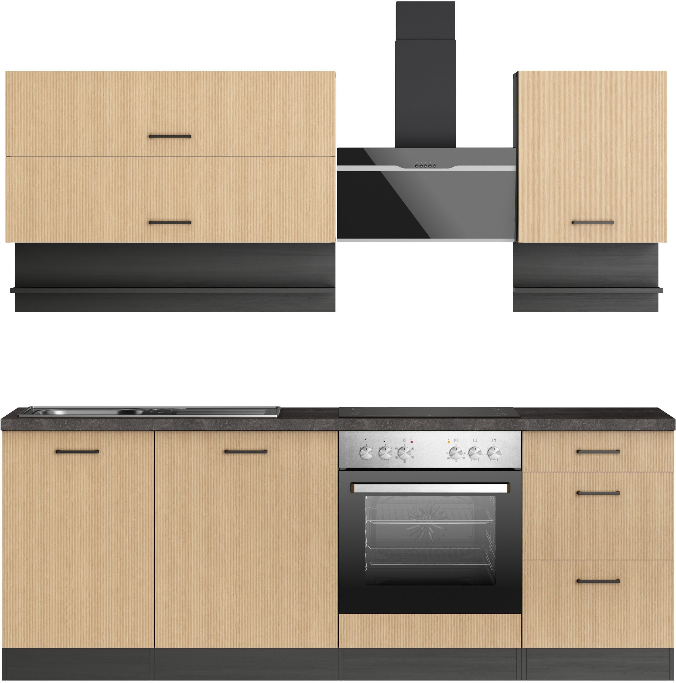 KOCHSTATION Кухниzeile KS-Frieda Breite 220 cm, wahlweise mit E-Geräten, mit 38mm starker Arbeitsplatte