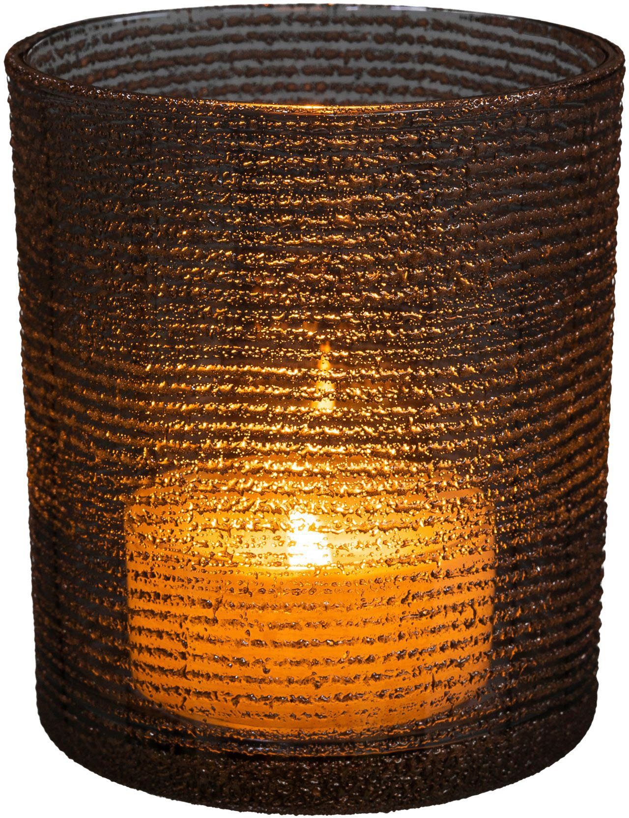 Glas, Lena edler Gercke Teelichthalter mit aus Oberflächenstruktur St), Home LeGer by 3 Kerzenhalter Ayva (Set,