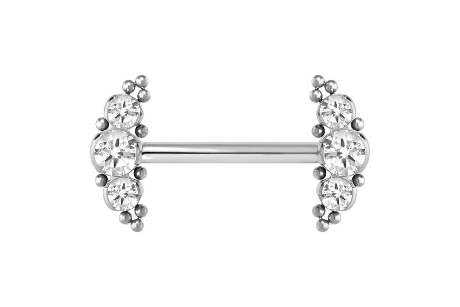 PIERCINGLINE Brustwarzenpiercing Titan Barbell mit Push Fit 3 KRISTALLE + KUGELN (Barbells, 1-tlg)