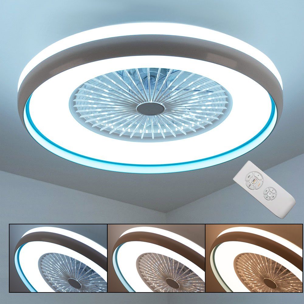etc-shop Deckenventilator, LED Decken Ventilator Leuchte Fernbedienung Tageslicht Lampe Timer blau - Ventilator D 60 cm