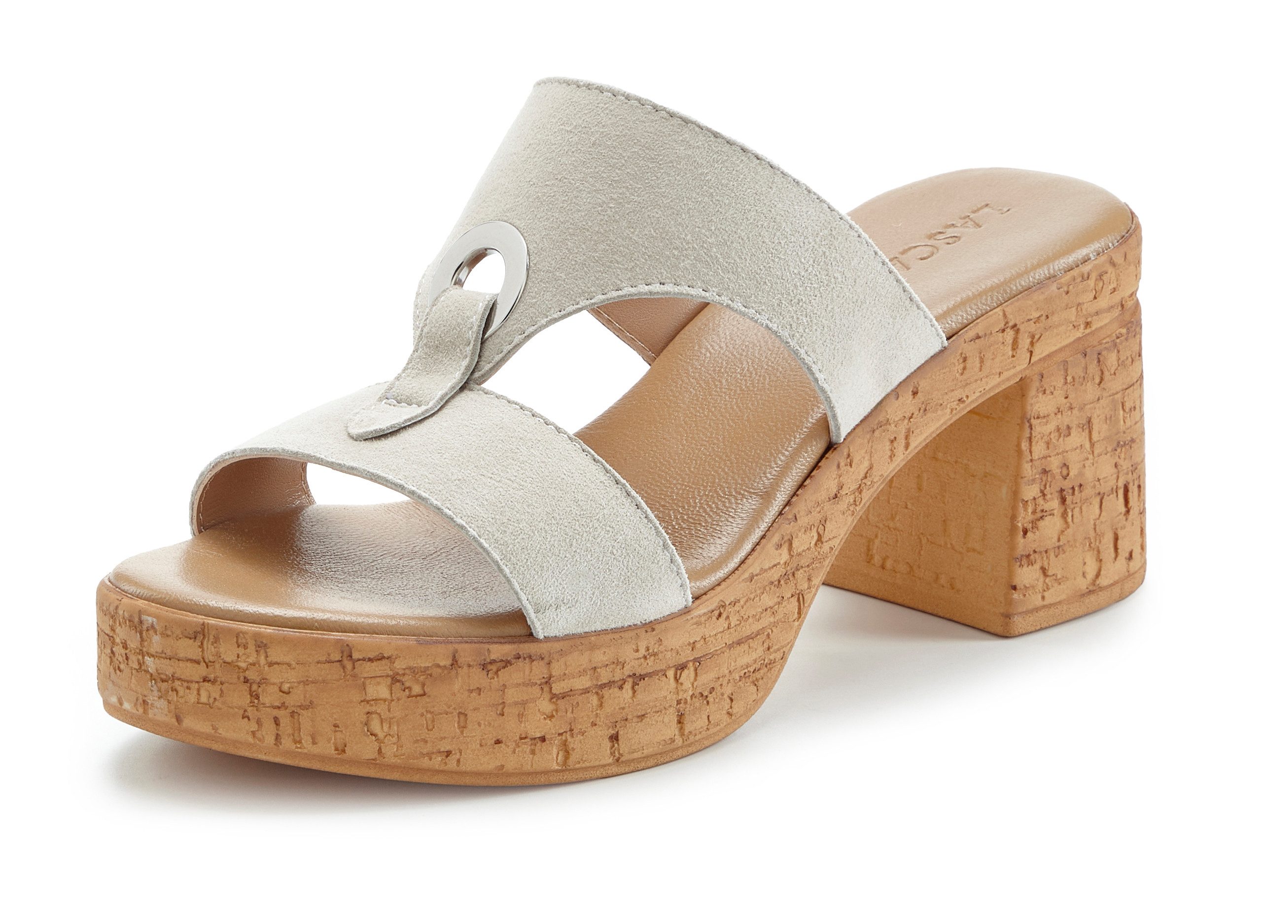 LASCANA Sandale, Mule, offener Schuh, Sommerschuh, Pantolette aus Leder mit Blockabsatz in Kork-Optik