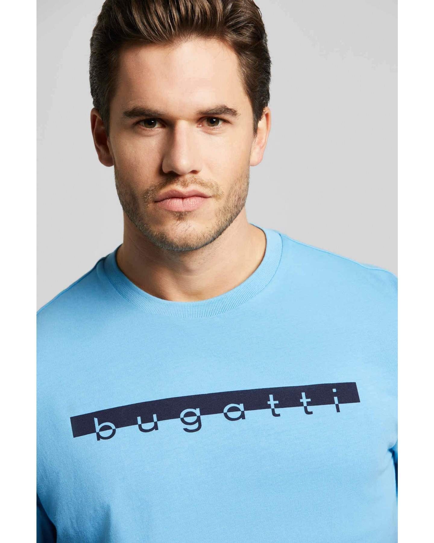 bugatti T-Shirt mit Normaler Abschluss, großem Saum Gerader Logo-Print