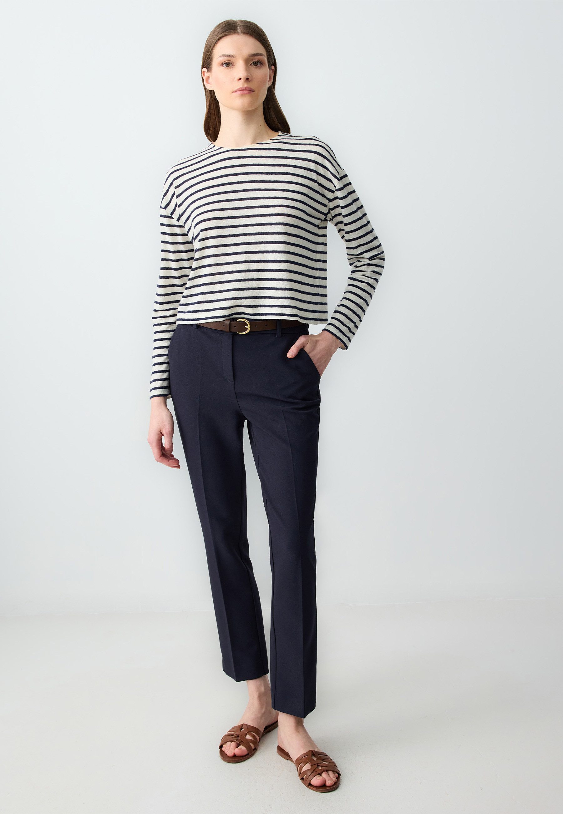 Strickhose Slim Fit Geweven Marineblauwe Broek
