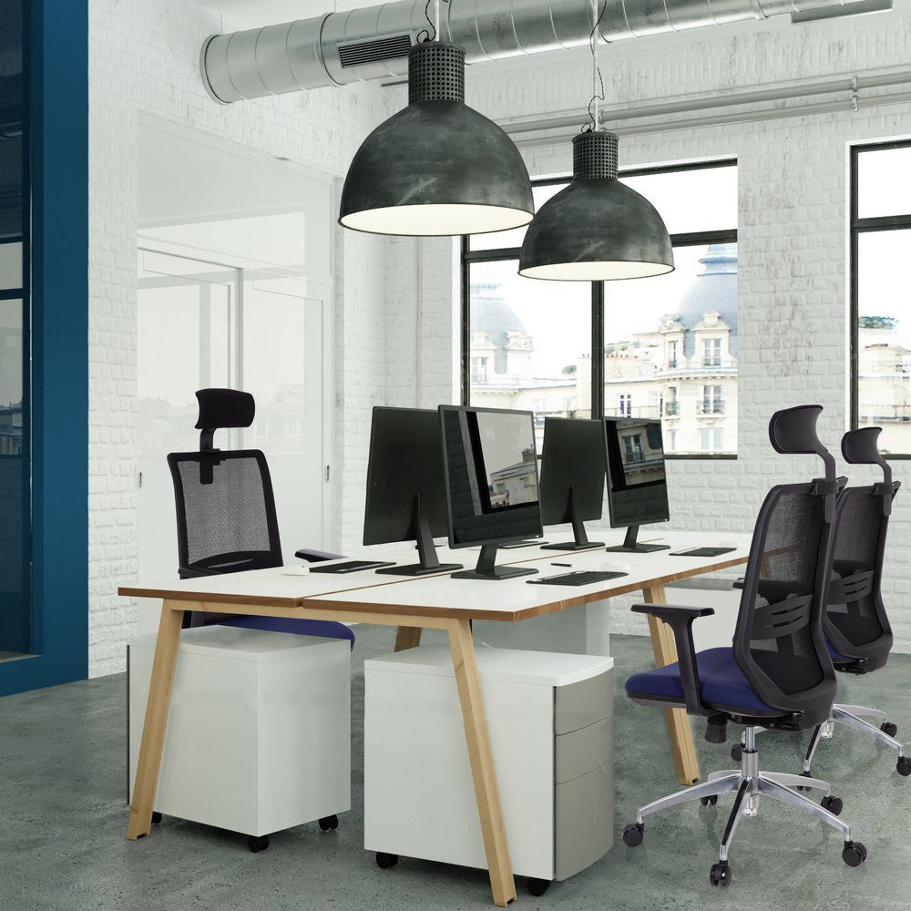 Profi Bürostuhl Drehstuhl Stoff/Netzstoff hjh (1 Schreibtischstuhl PROFONDO OFFICE PRO Schwarz/Blau St), ergonomisch