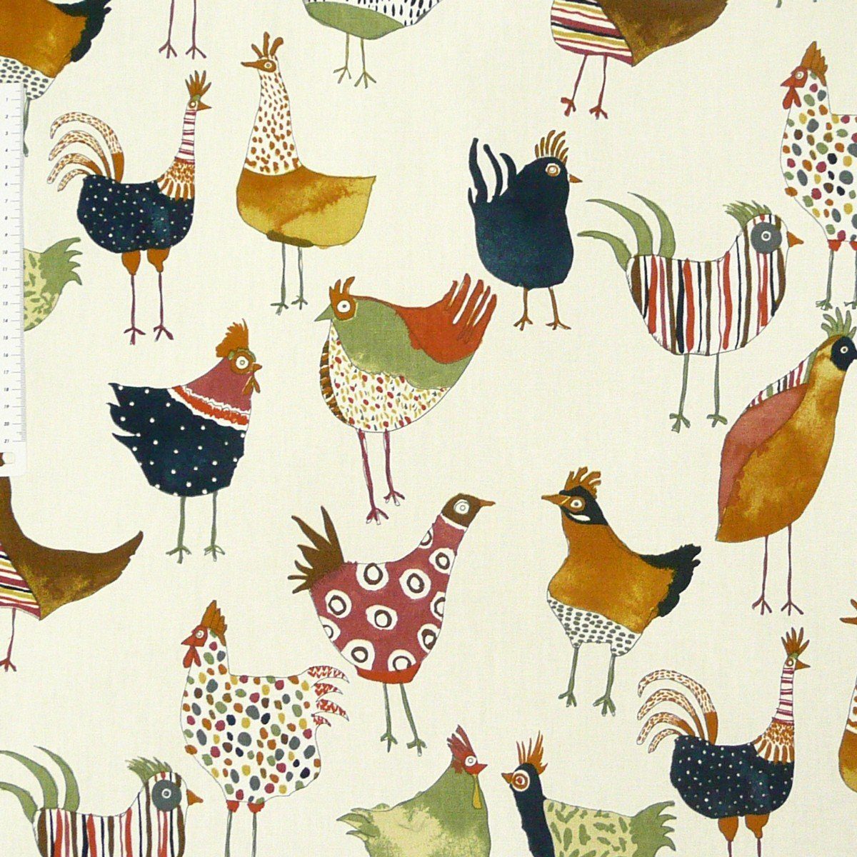 Prestigious Textiles Stoff Dekostoff Vorhangstoff Harriet Vintage Hühner wollweiß bunt 137cm, pflegeleicht