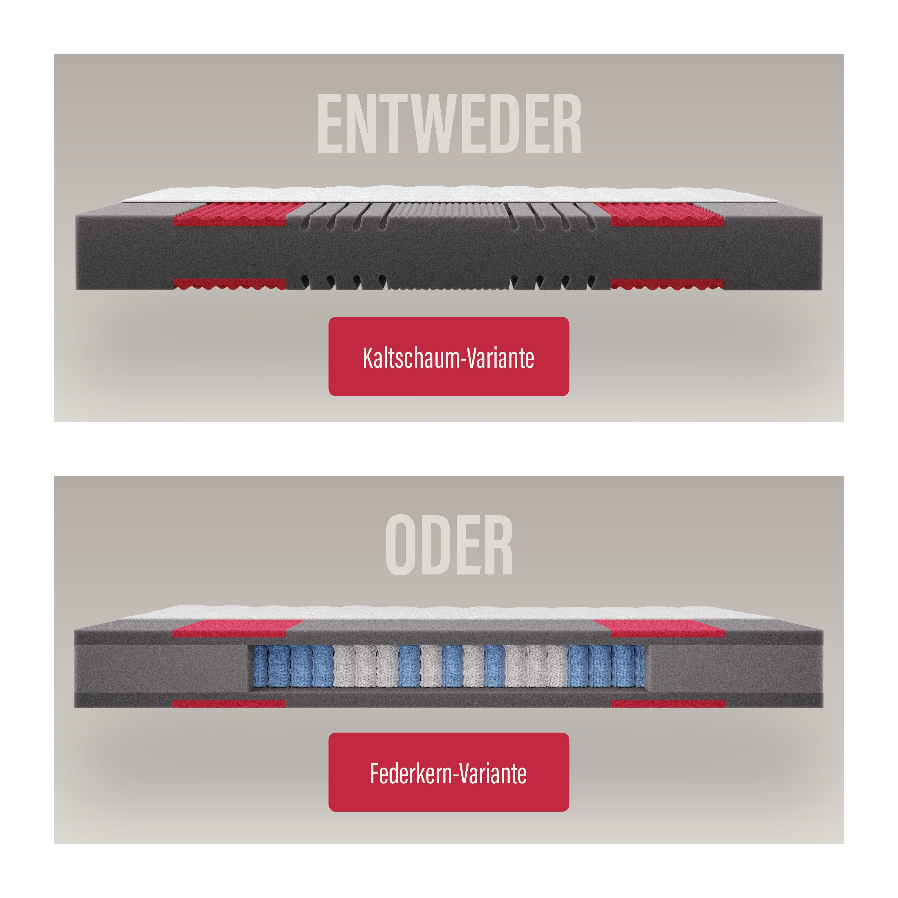 Kaltschaummatratze Neuheit: Paradies Prolife Supreme, Testsieger Stiftung Warentest, Paradies, 22 cm hoch, Note GUT (2,2), getestet in 90x200 cm, Härtegrad 3