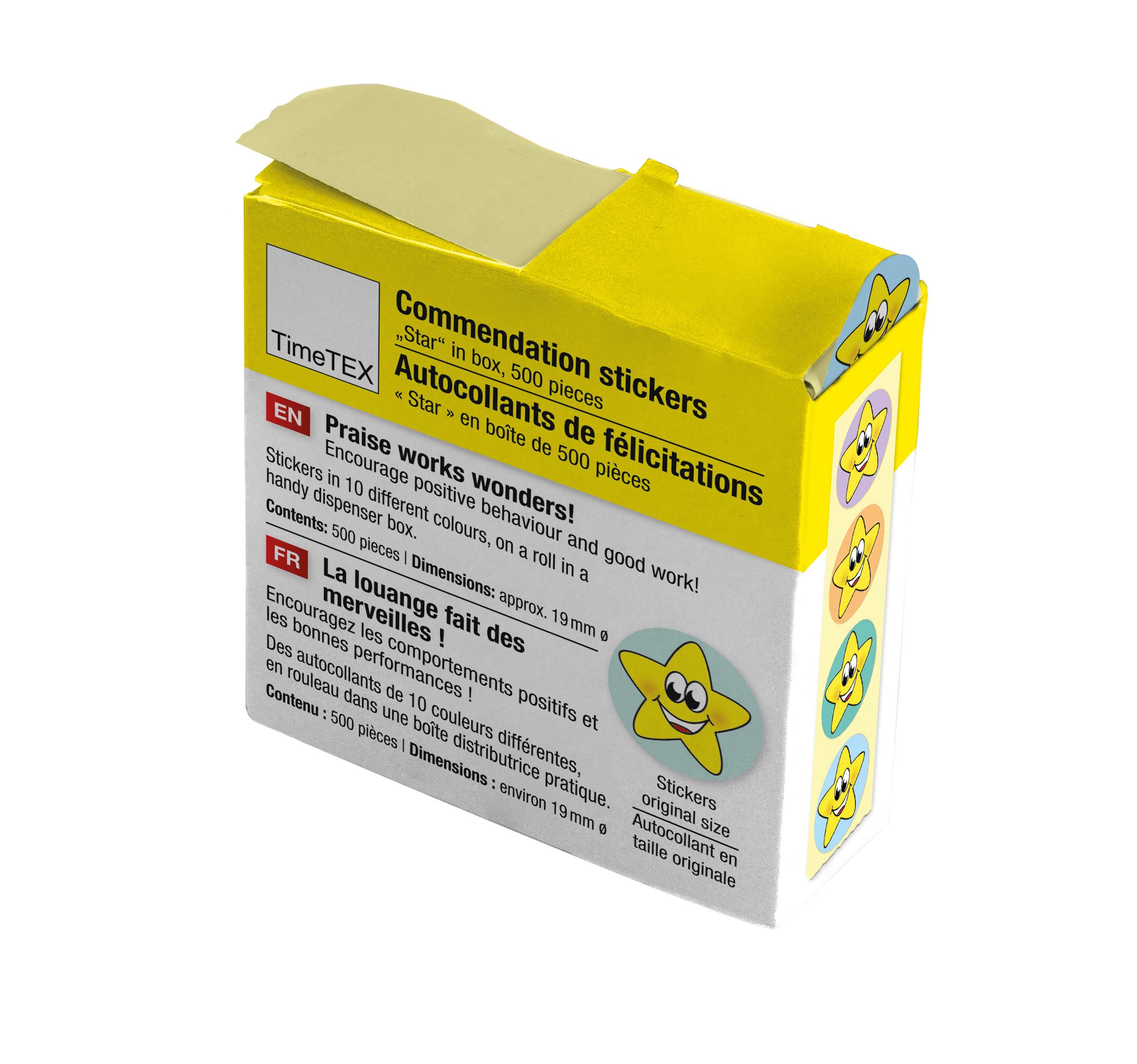 TimeTEX Sticker Belobigungs-Aufkleber zur Motivation in Spender-Box, 500 Stück