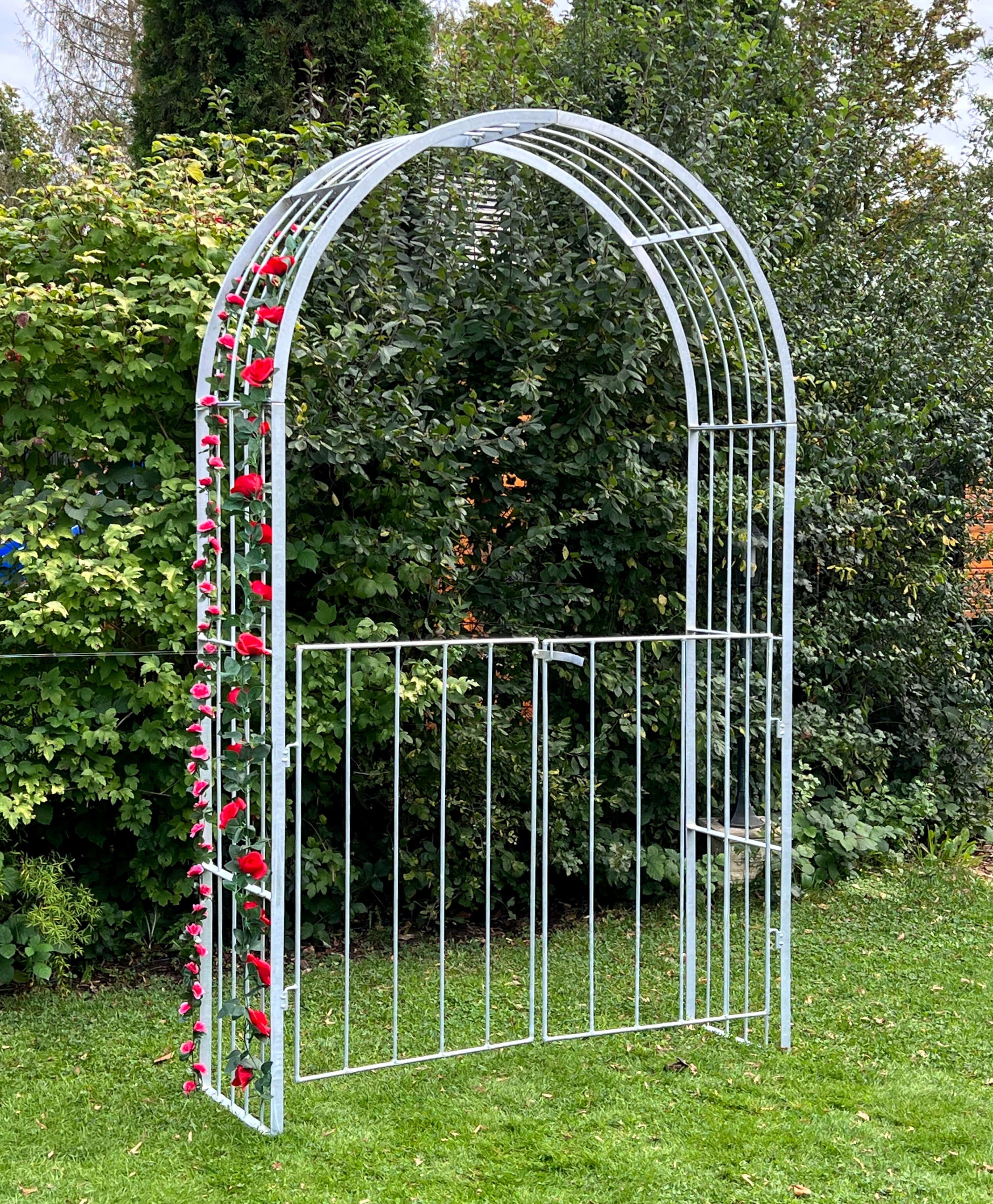 DanDiBo Rosenbogen Metall Verzinkt Massiv mit Tor Tür 140 cm Torbogen 96517 Rundbogen, verzinkt
