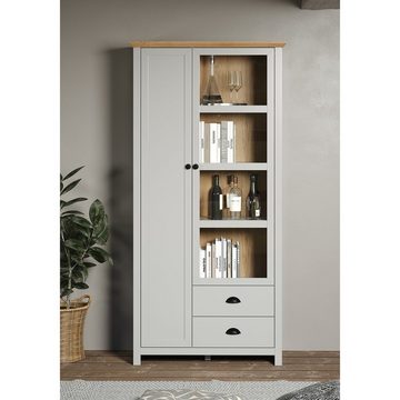 trendteam Vitrine Landside Grau Hochschrank Wohnzimmerschrank Beistellschrank 97x201x41cm