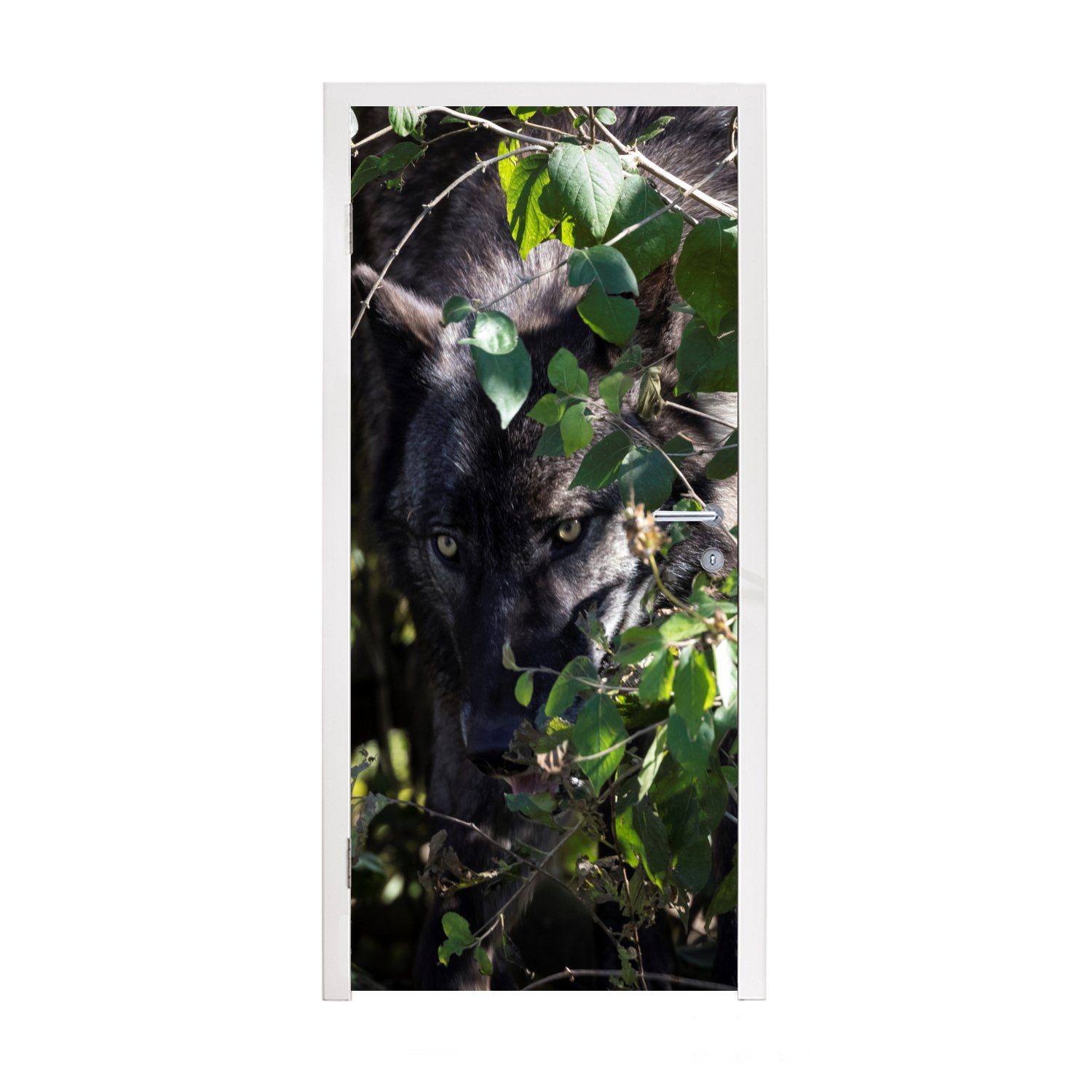 MuchoWow Türtapete Wolf versteckt sich im Gebüsch, Matt, bedruckt, (1 St), Fototapete für Tür, Türaufkleber, 75x205 cm