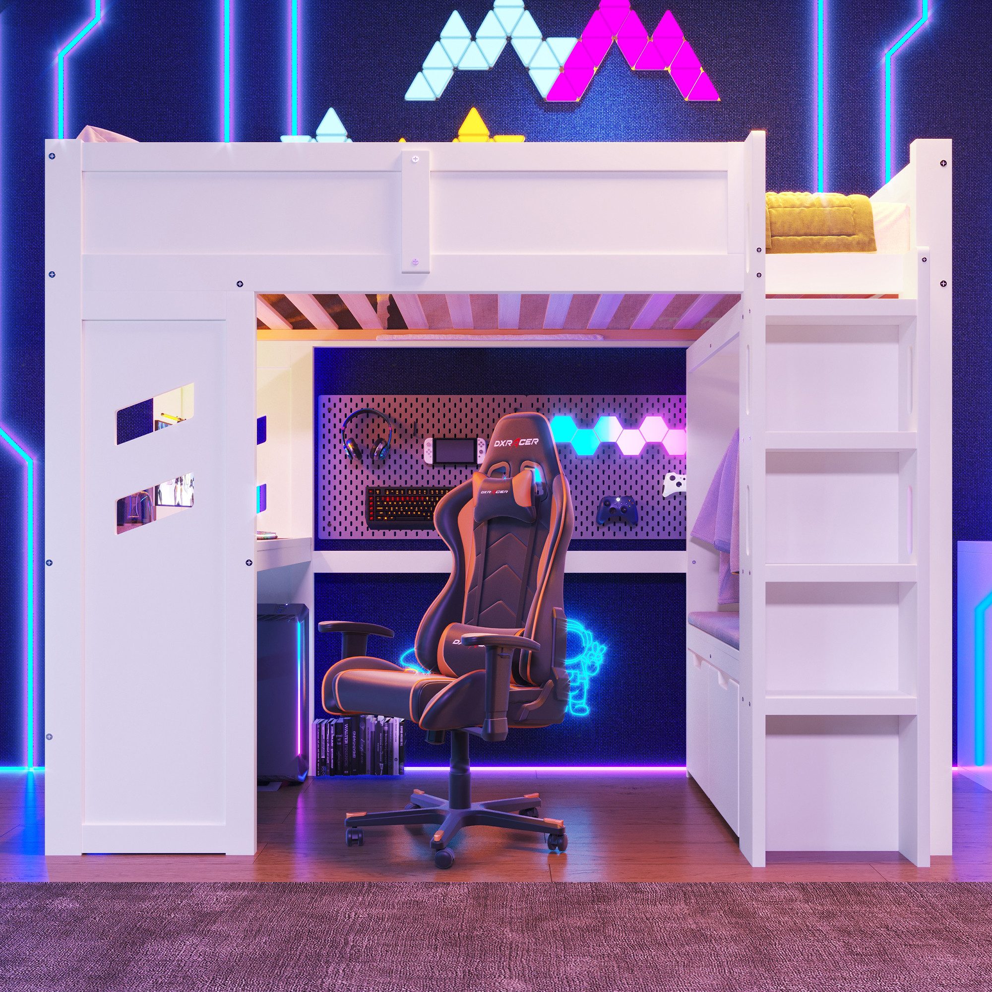 TavilaEcon Hochbett Gaming Bett mit Schreibtisch, 1 USB- und 1 Typ-C-Anschl günstig online kaufen