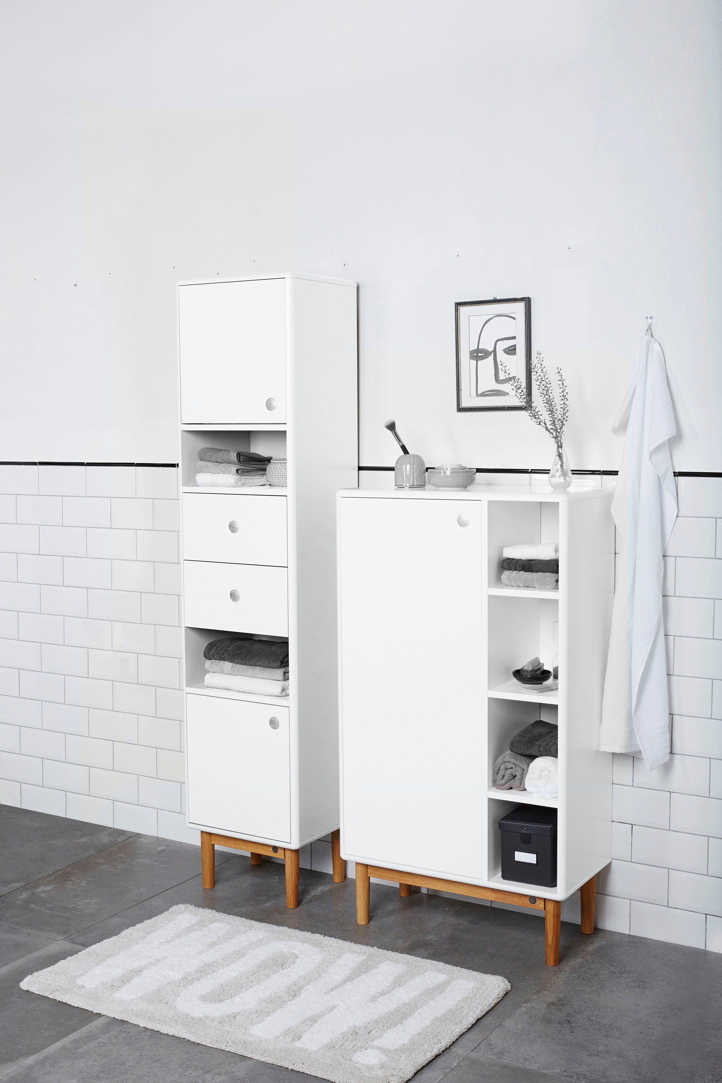 TOM TAILOR HOME brilliant Türen white Schubladen, 2 BATH cm Eiche, Push-to-Open,Füße Hochschrank Breite 40 mit mit & COLOR 2