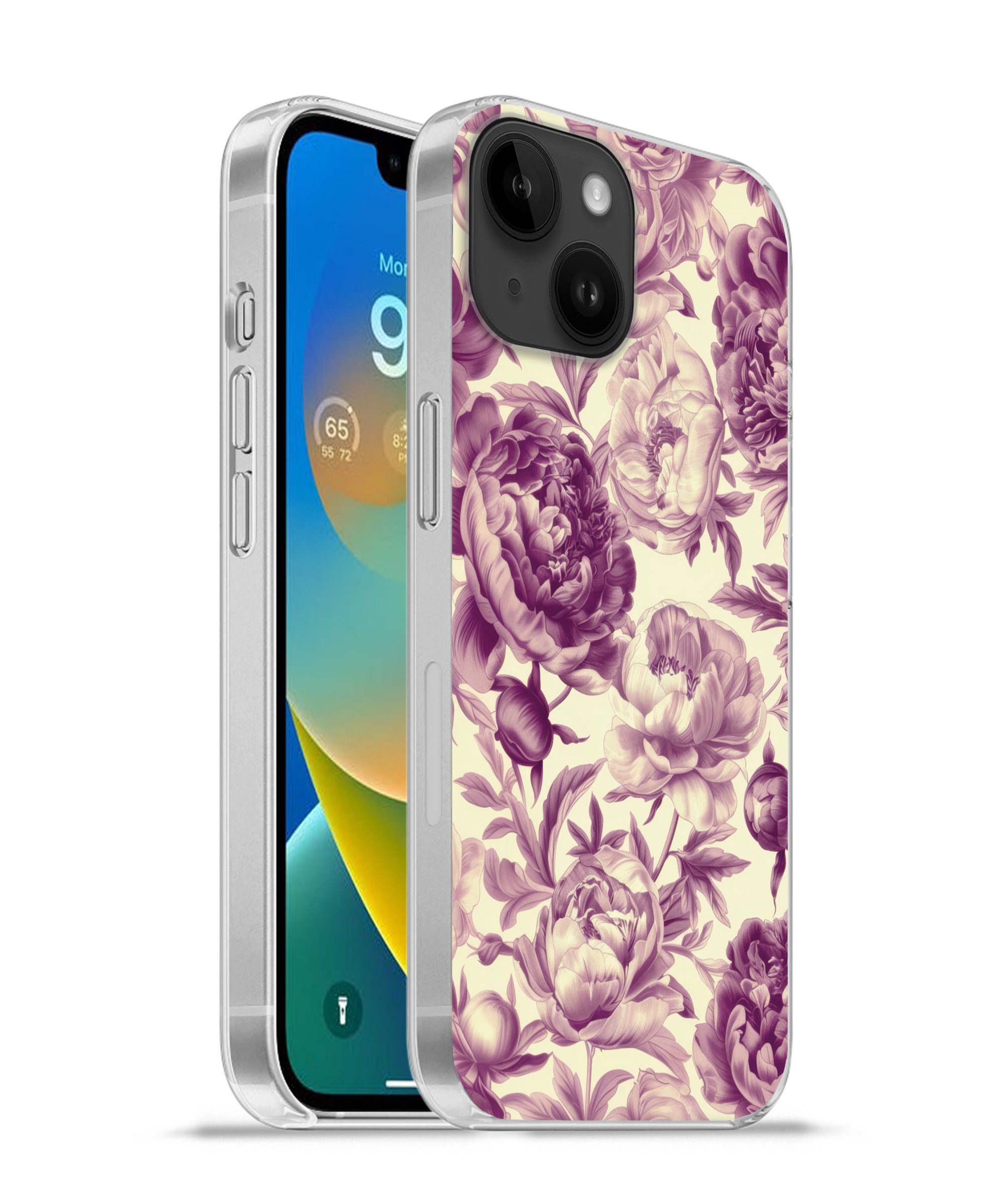 MuchoWow Handyhülle für Apple iPhone 14 Blumen - Muster - Lila - Beige, Smartphone-Bumper, Print, Handy Schutzhülle Dünn