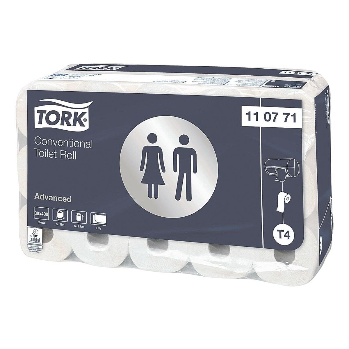 TORK Toilettenpapier Advanced (30-St), 2-lagig, hochweiß mit Prägung, 400 Blatt/Rolle