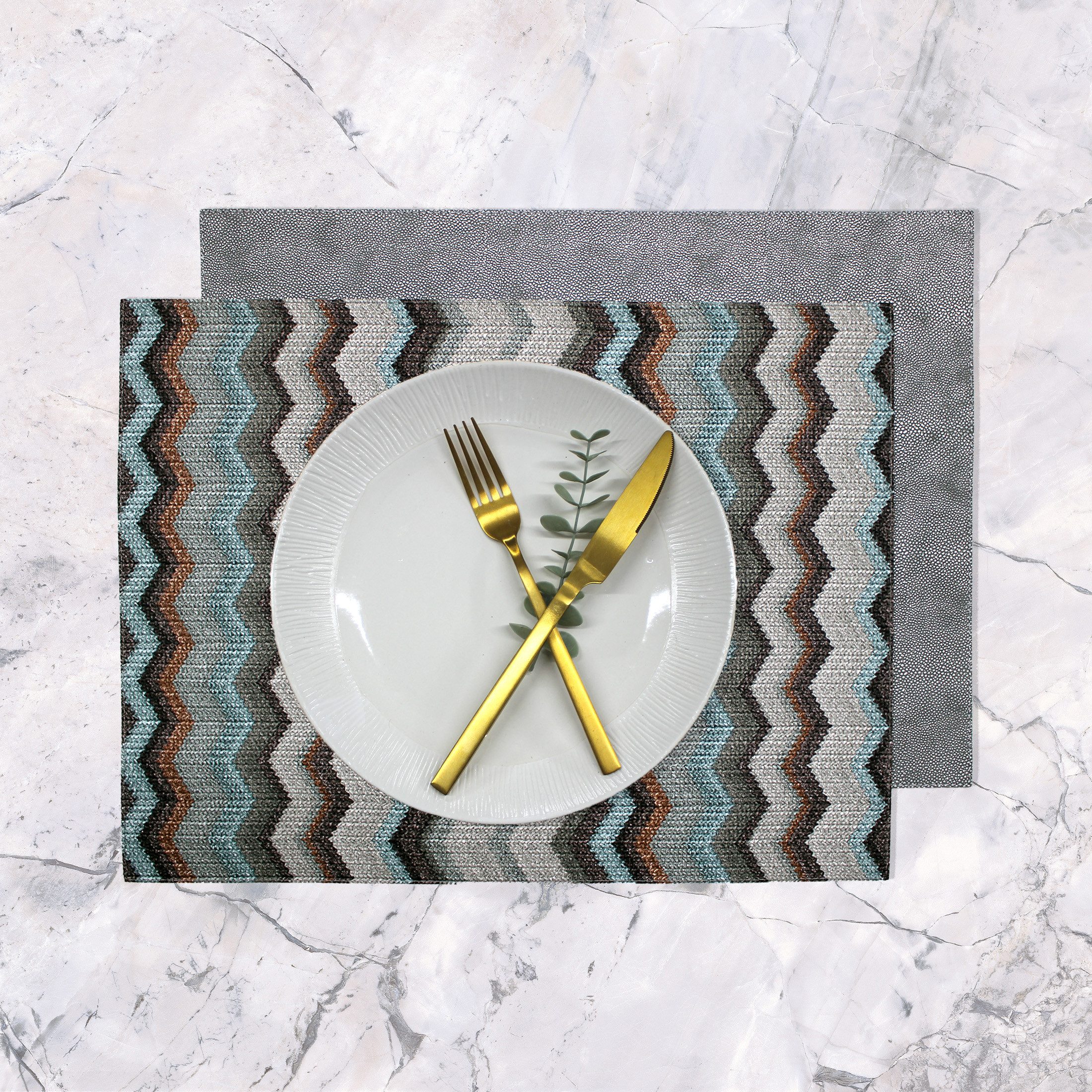 Signature Home Collection Platzset Tischset 6-er Set Zickzack Muster bunt zweifarbig Kunstleder, (Set, 6-St., 6 Tischsets), beidseitig verwendbar, handgefertigt in Europa