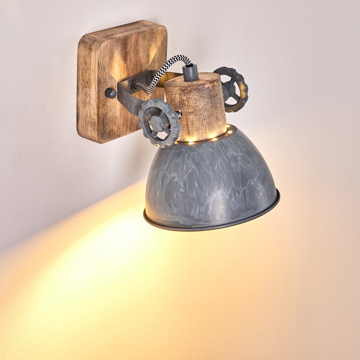 hofstein Wandleuchte »Cotes« Wandspot im Retro/Vintage Design, ohne Leuchtmittel, verstellbare Wandlampe aus Metall/Holz in Grau/Weiß/Braun, 1xE27 – Bild 4 von 5