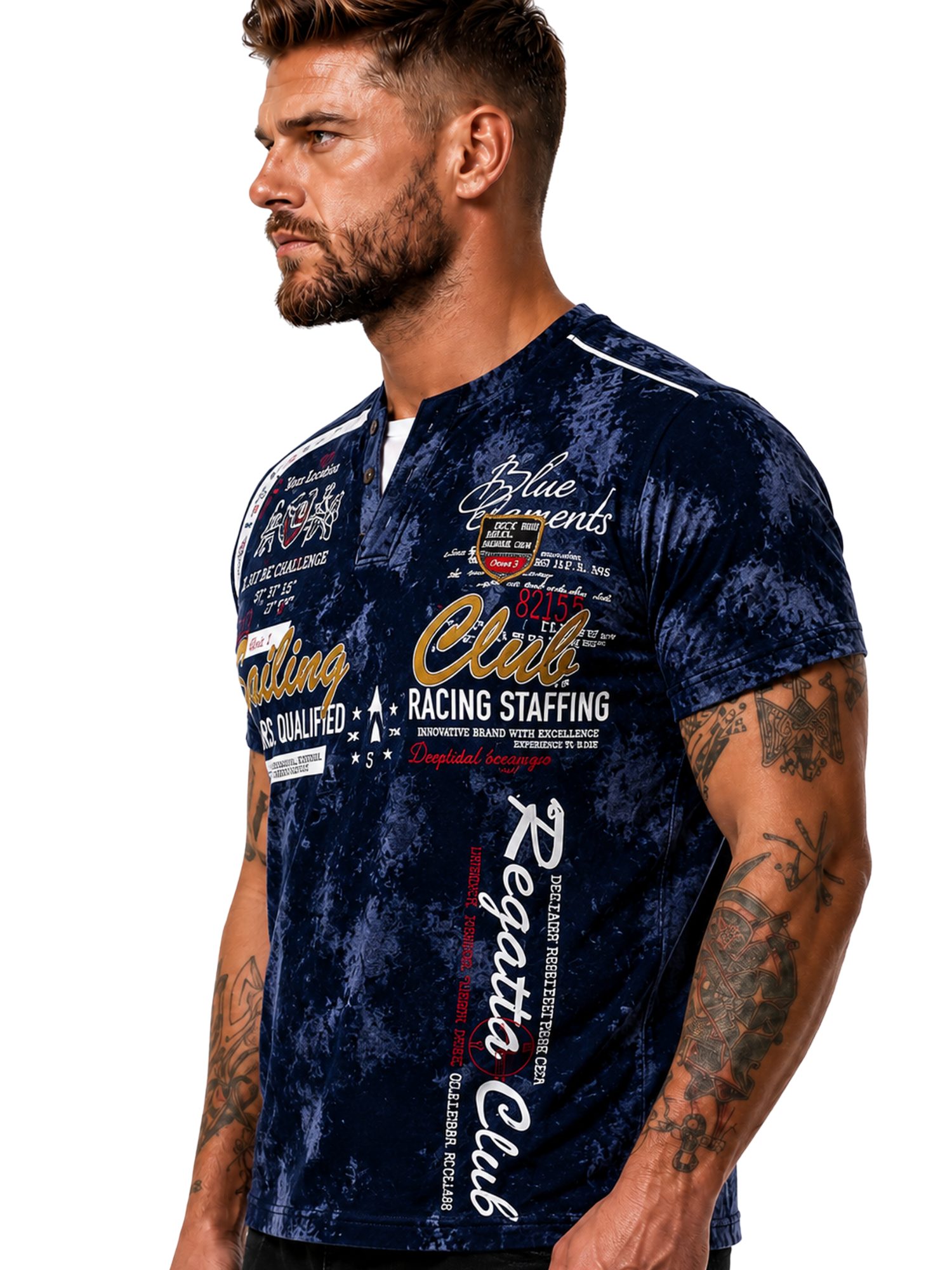 L.gonline Kurzarmshirt Herren T-Shirt, Sommershirt, Batik Optik, 2879 Navy XXL (Shirt Kurzarmshirt Tee, 1-tlg) Fitness Freizeit Casual – Bild 2 von 5