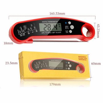 KÜLER Bratenthermometer Lebensmittelthermometer, klappbare Temperaturmessung,Küchenthermometer, Mit 3V Knopfzellenbatterie, Korkenzieherfunktion mit starkem Magneten auf der Rückseite