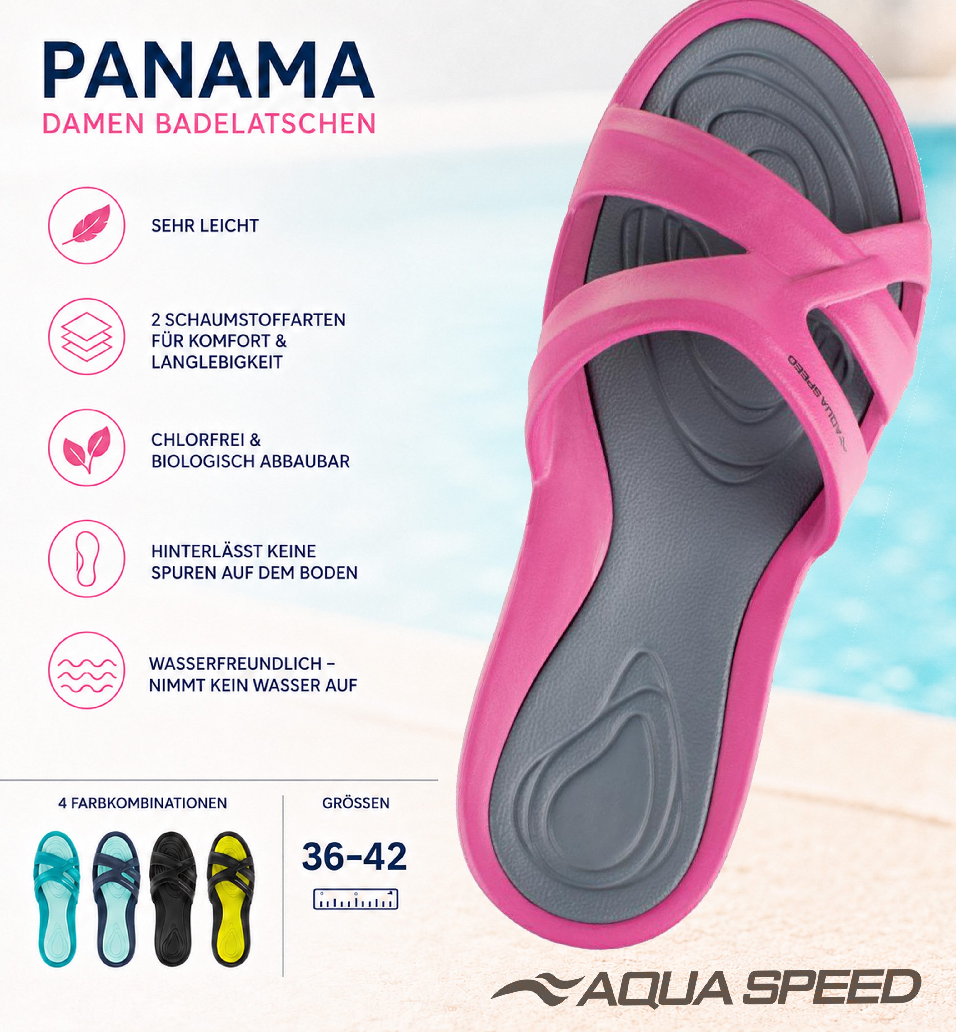 Aqua Speed Damen-Wellnesslatschen – Hygienisch & luftig für Therme Gr. 36 Badepantolette (Leichte Spa-Schuhe für Frauen – Perfekt für Alltag & Urlaub) Weiches Fußbett – Wohlfühlkomfort für Sauna, Pool & Bad