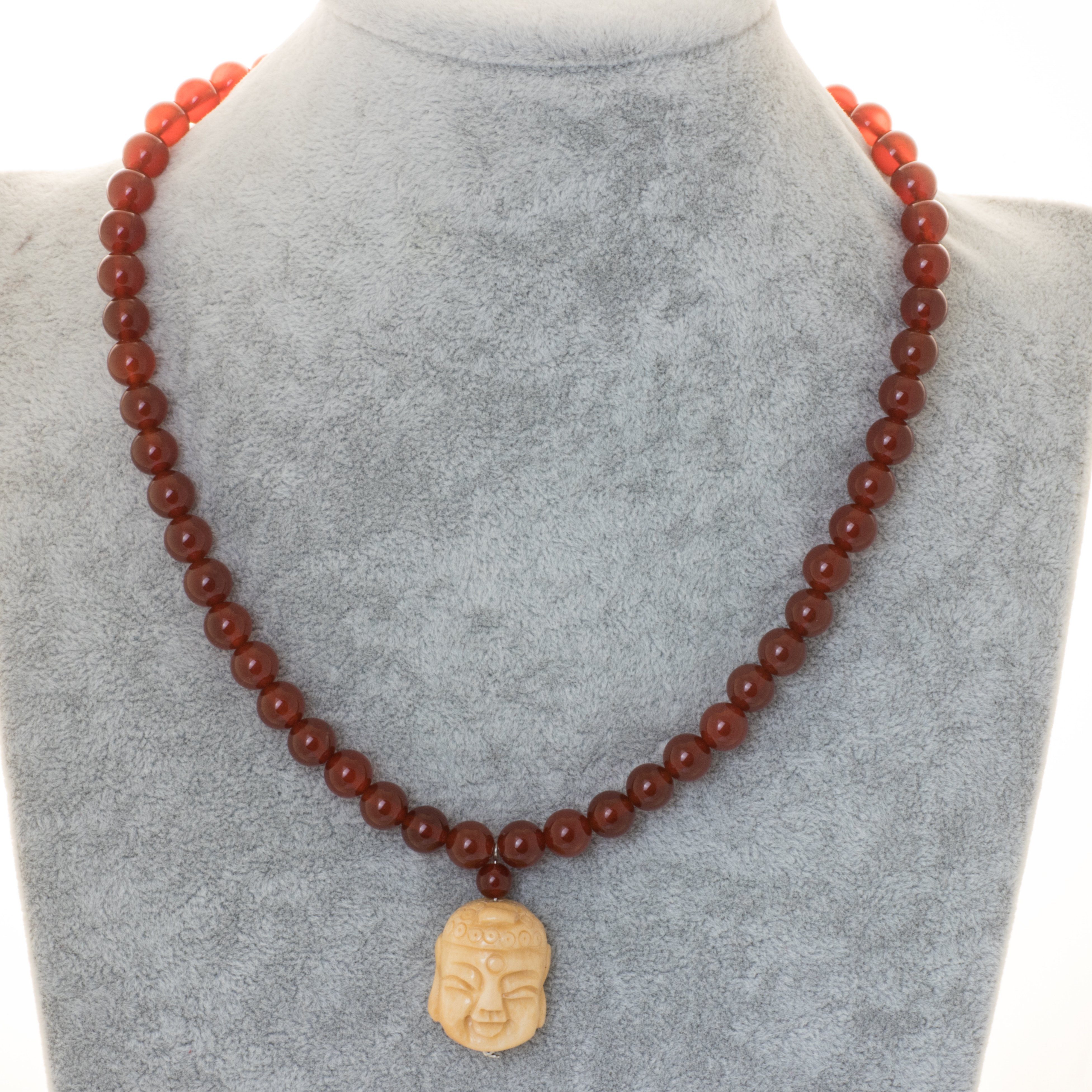 Bella Carina Perlenkette Kette mit Karneol und Buddha, mit Karneol Perlen