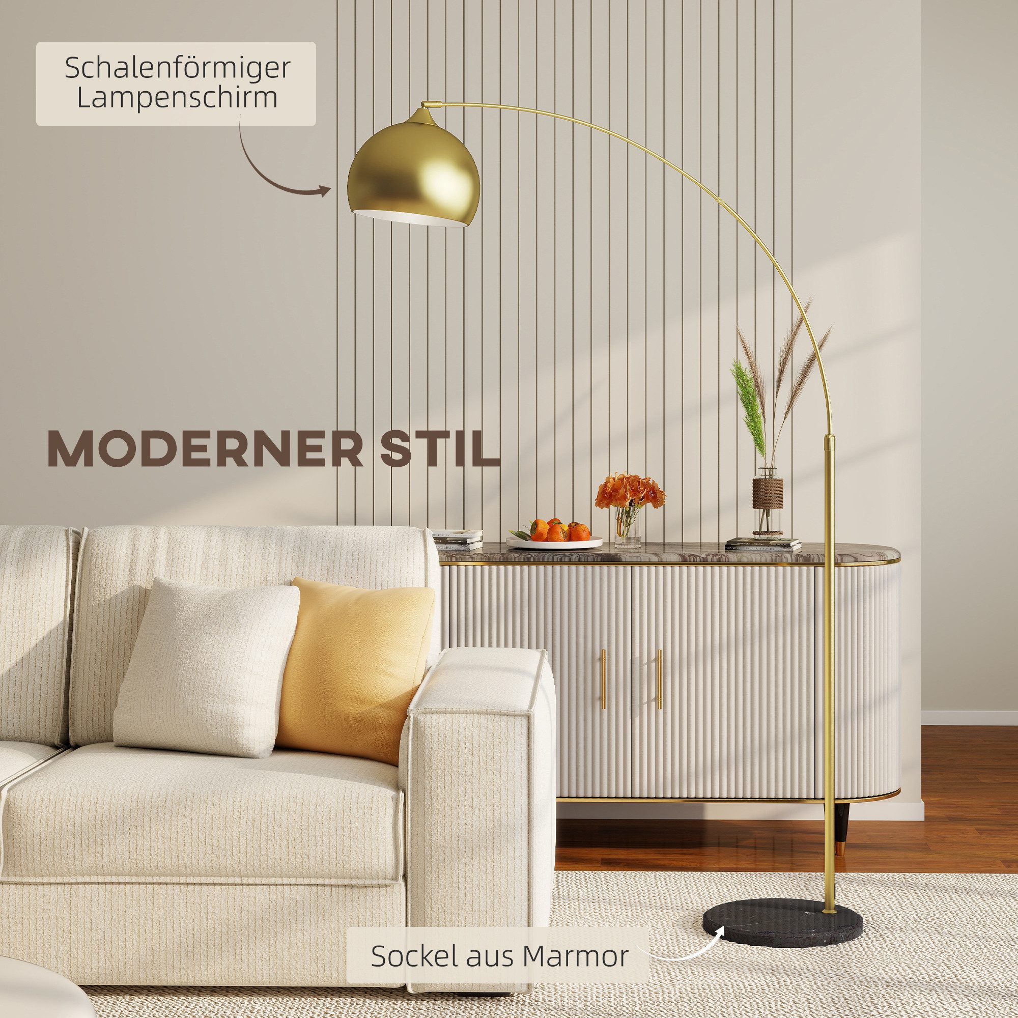 HOMCOM Stehlampe Stehleuchte höhenverstellbar, schwenkbar Bogenlampe, Ein-,Ausschalter, ohne Leuchtmittel, klassische, höhenverstellbare Standlampe – Bild 4 von 5