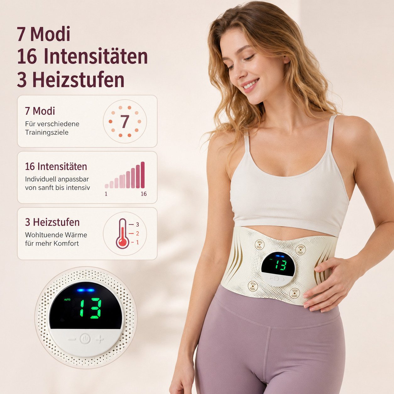 Toomoke Massagegerät Elektrisch Bauchtrainer,Taillenmassagegerät,Muskelstimulator, für Herren und Damen zum Muskelaufbau, für Bauch, Taille, Hände und Beine,3 Temperaturre-gelungen, Bauchstimulator,Reizstrom Fitnessgerät,7 Modi &16 Intensitäten