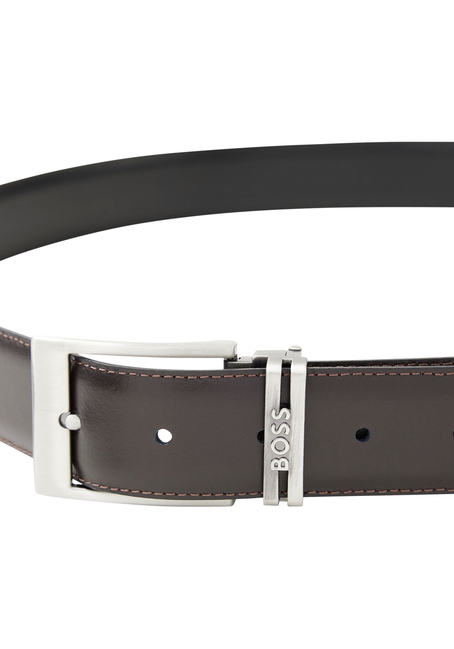 aus BOSS Logo-Steg Größe Leder braun Onesize Wendegürtel Ledergürtel in schwarz italienischem mit