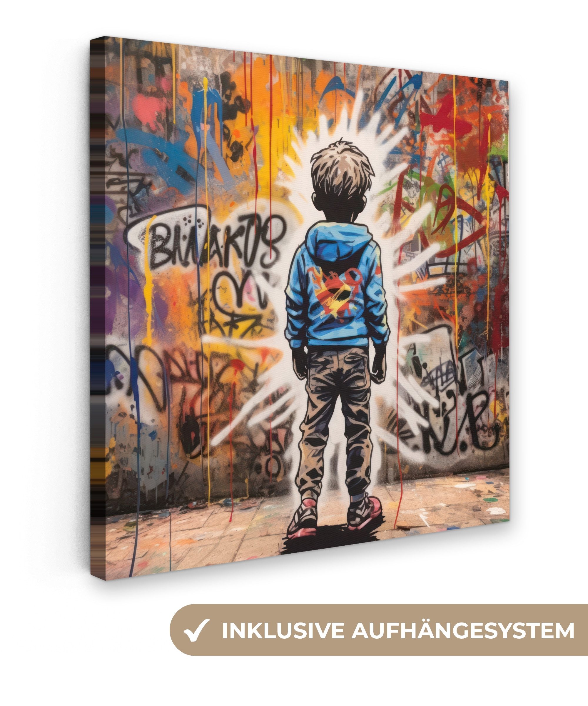 OneMillionCanvasses® Leinwandbild Graffiti - Junge - Farben - Straßenkunst, günstig online kaufen