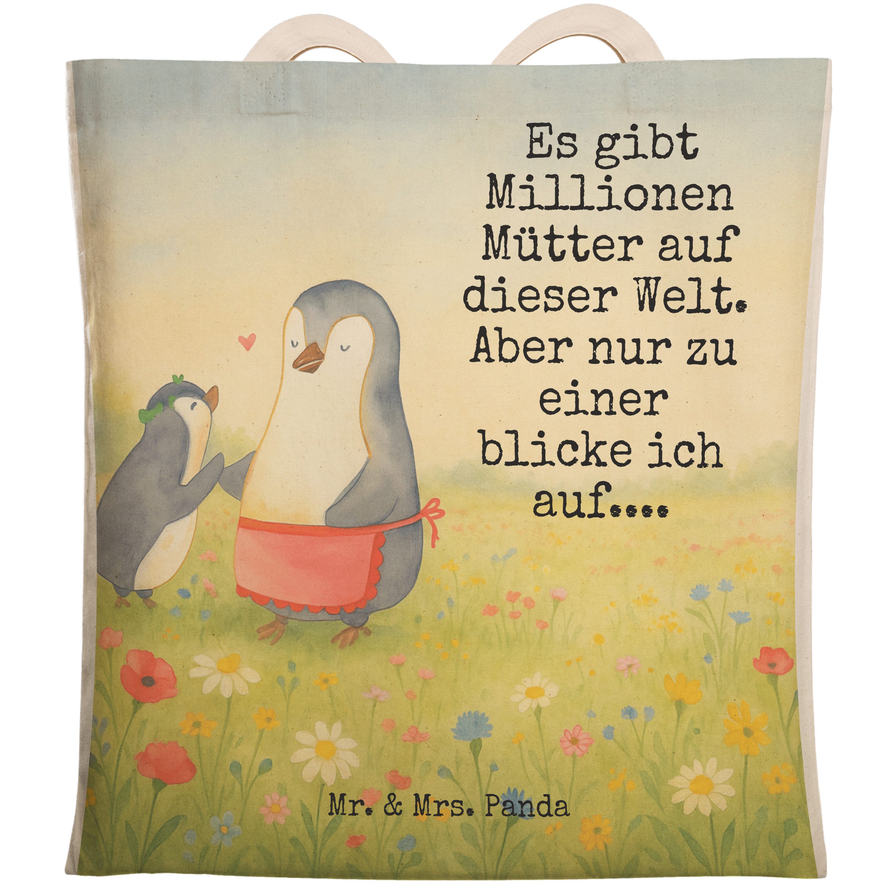 Mr. & Mrs. Panda Tragetasche Pinguin mit Kind Design, Shopper, Weiß, Mutter, Umhängetasche, Famili (Packung, 1-tlg)