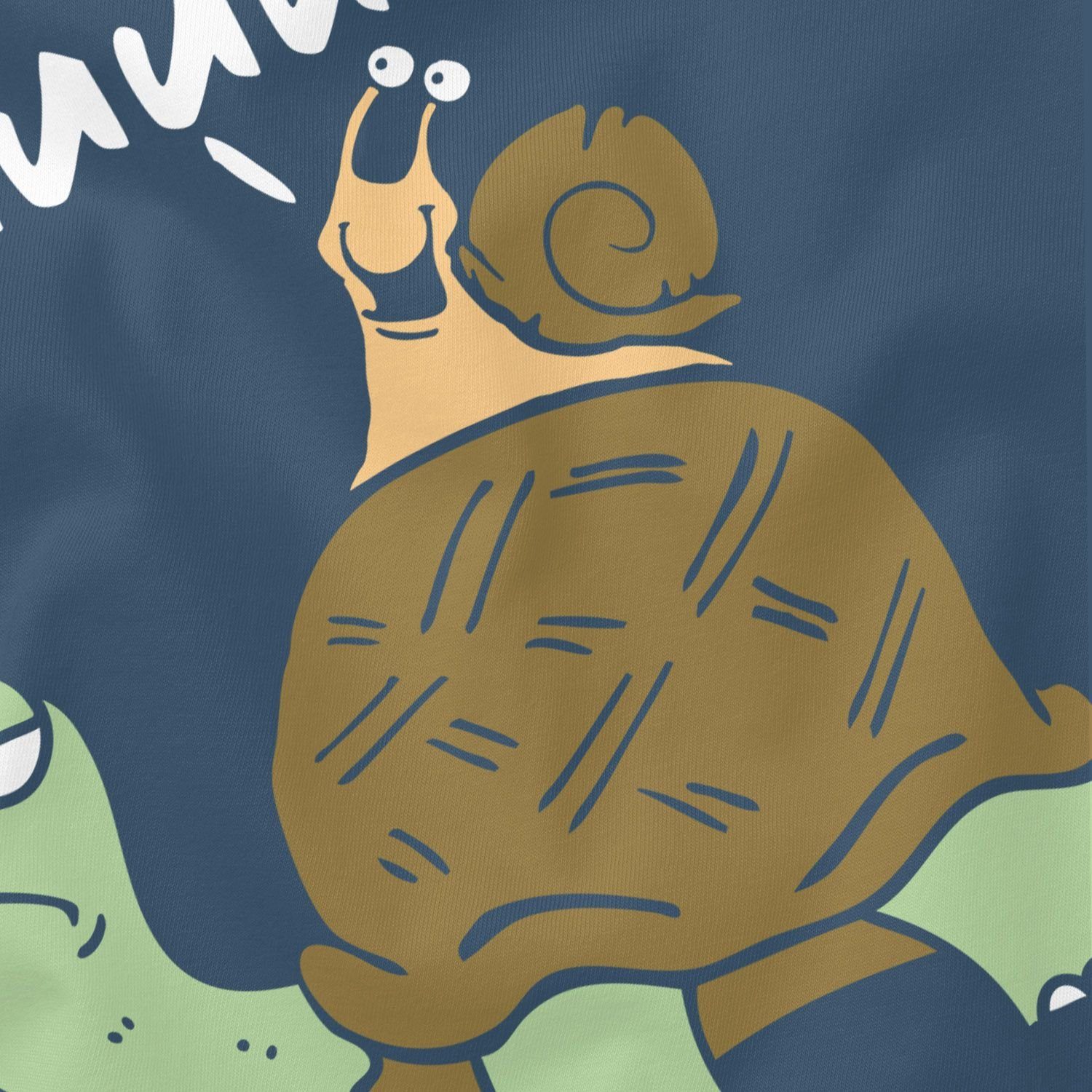 MoonWorks Print-Shirt Herren Schildkröte Comic blau lustig mit Fun-Shirt Moonworks® Spruch T-Shirt Scherz Lustig Huuuuiiii Schnecke Witzig Print