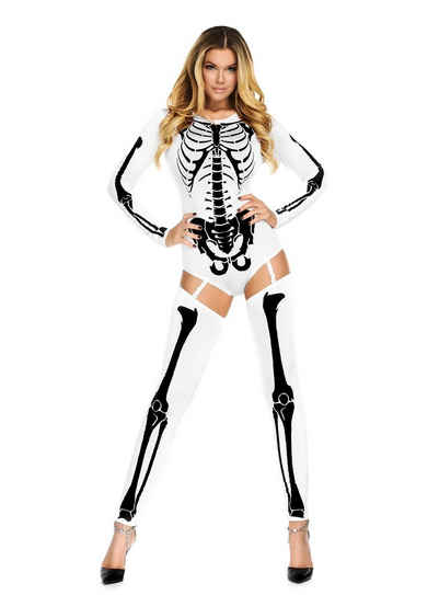 Forplay Kostüm Skelett Body weiß mit Stulpen, Todschicker Look, perfekt für heiße Halloween Partys!