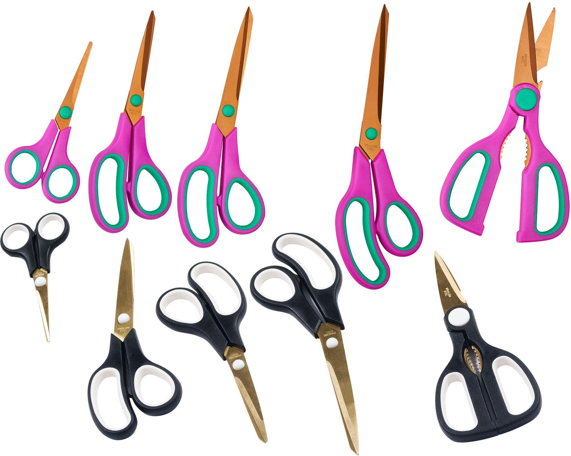 KING Scheren-Set Easycut, (Set, 10-tlg), 5 Scheren, Edelstahlklingen, Titan beschichtet, Soft-Touch Griffe