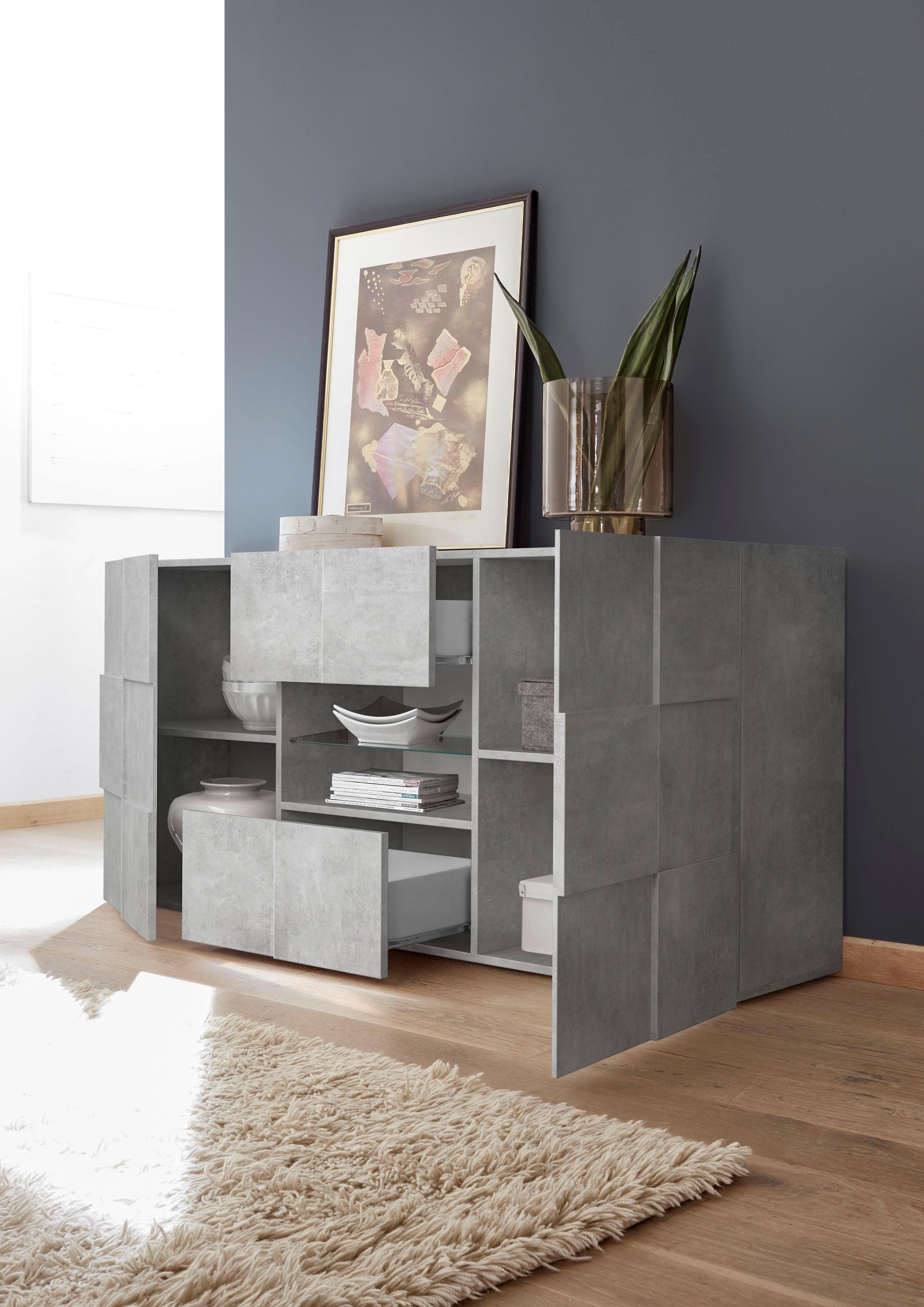 Home affaire Sideboard Dama Breite 181, Kommode 2 Türen u. 2 Schubkästen, Anrichte, Front in 3D-Optik, viel Stauraum, verschiedene Farben