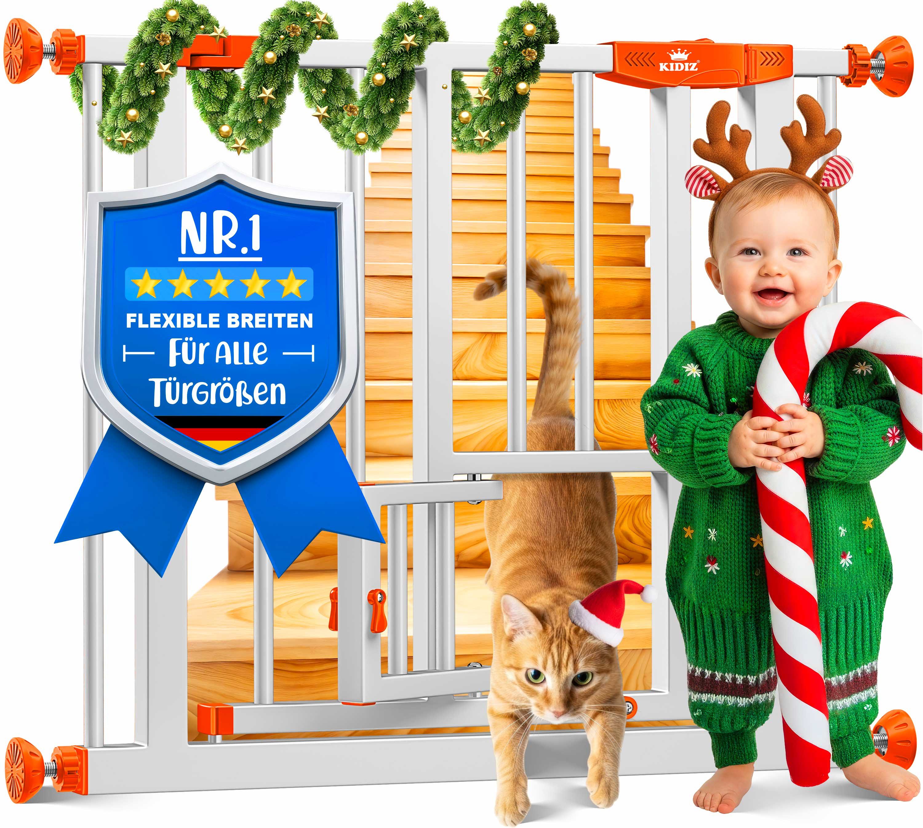 KESSER Türschutzgitter, Absperrgitter zum Klemmen mit Katzenklappe Treppenschutzgitter